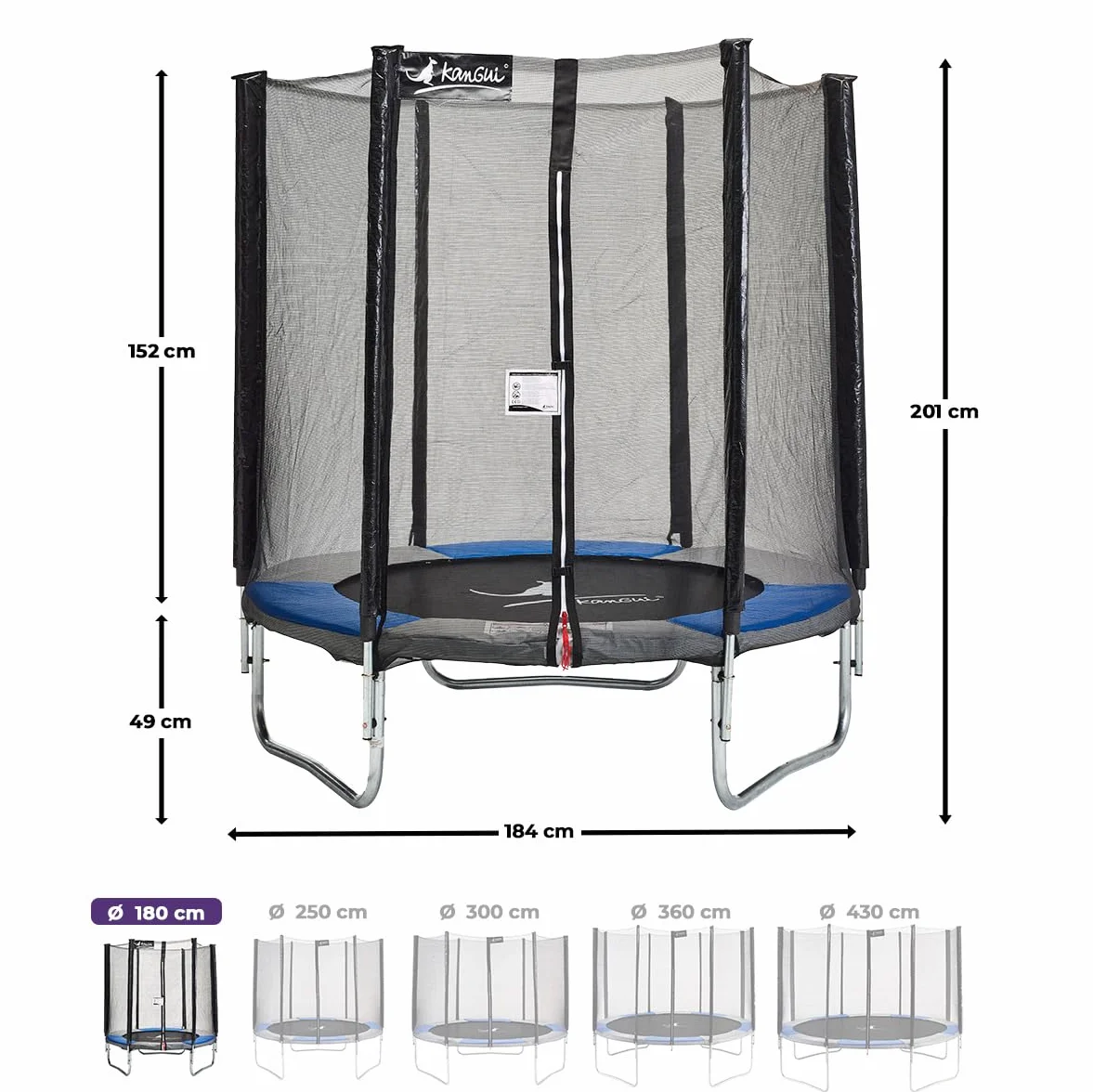 KANGUI Trampoline extérieur avec Filet de sécurité Gris/Bleu 180-430 cm RALLI