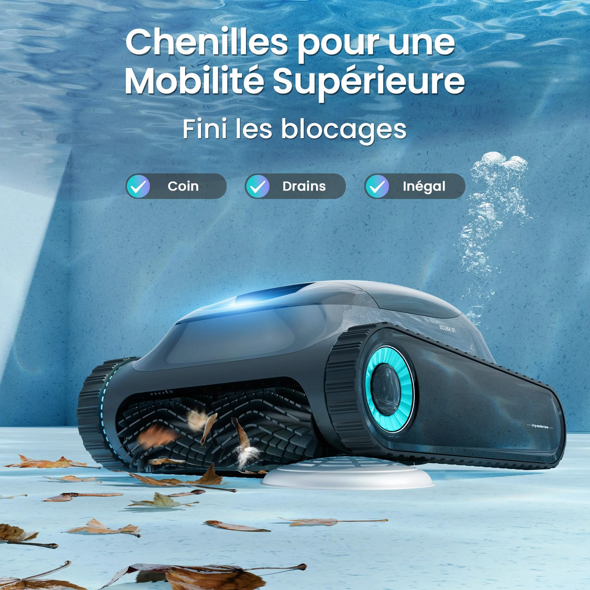 Aiper Scuba S1 Robot Piscine, Autonomie 270 Min, Filtration Ultra-Fine, Nettoyage Fond/Parois/Ligne d’Eau, Navigation 11 Capteurs
