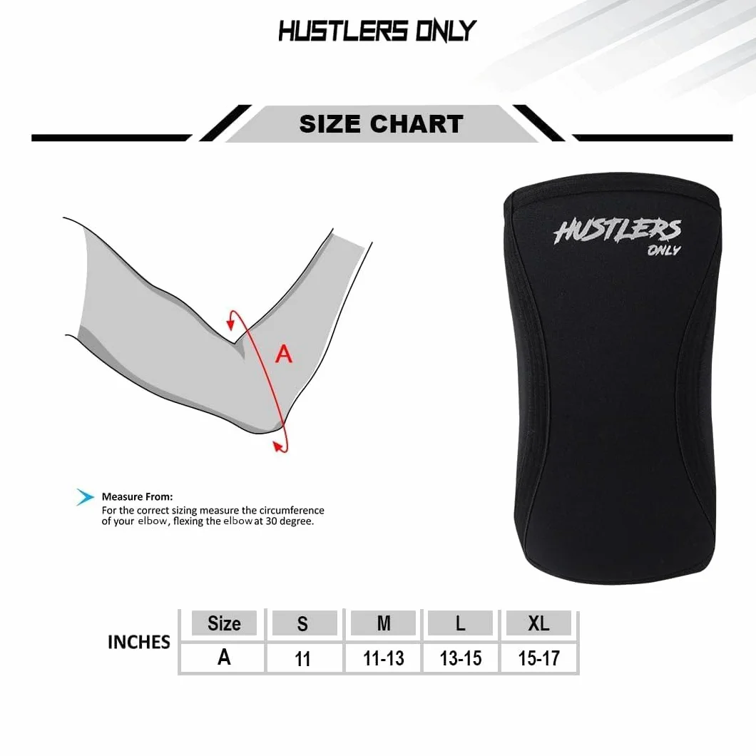 Hustlers Only Coudières d'haltérophilie en néoprène de 5 mm pour soulager instantanément les douleurs articulaires, coudières pour la gym, le fitness et l'entraînement. (M, noir)