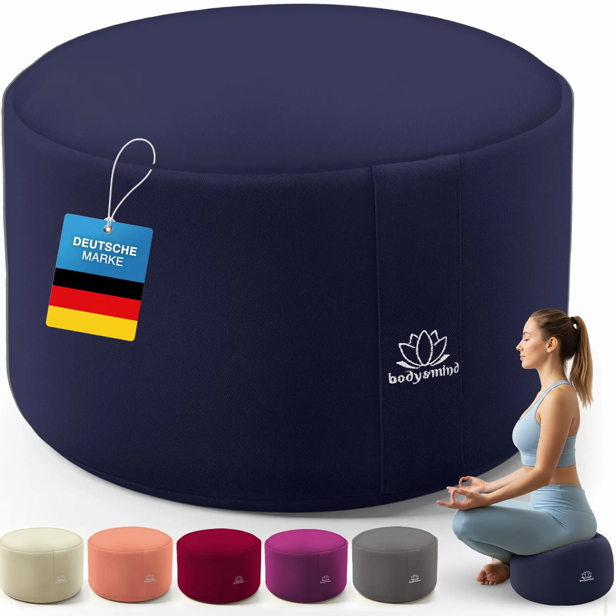 Body & Mind® Coussin de Yoga Coussin de Sol pour la méditation et Le Yoga ; Housse Lavable et Rembourrage Respirant de qualité supérieure ; Hauteur d'assise 19 cm