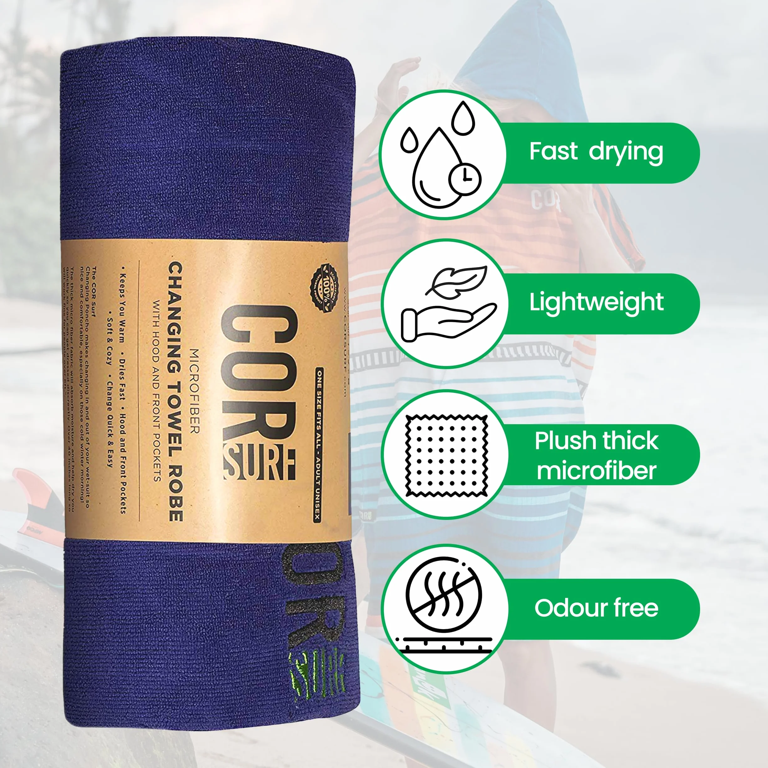 COR Surf Poncho de Surf et Bain Adulte | Serviette de Plage Peignoir pour Hommes et Femmes de (M Bleu)