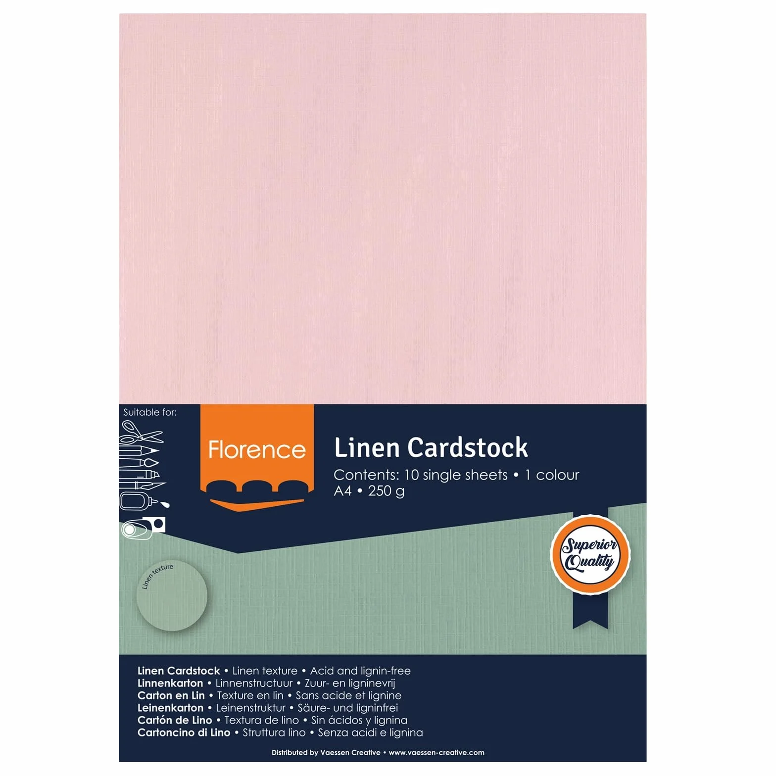 Florence Papier Cartonné Lin A4 Rose 250 g 10 Feuilles Scrapbooking