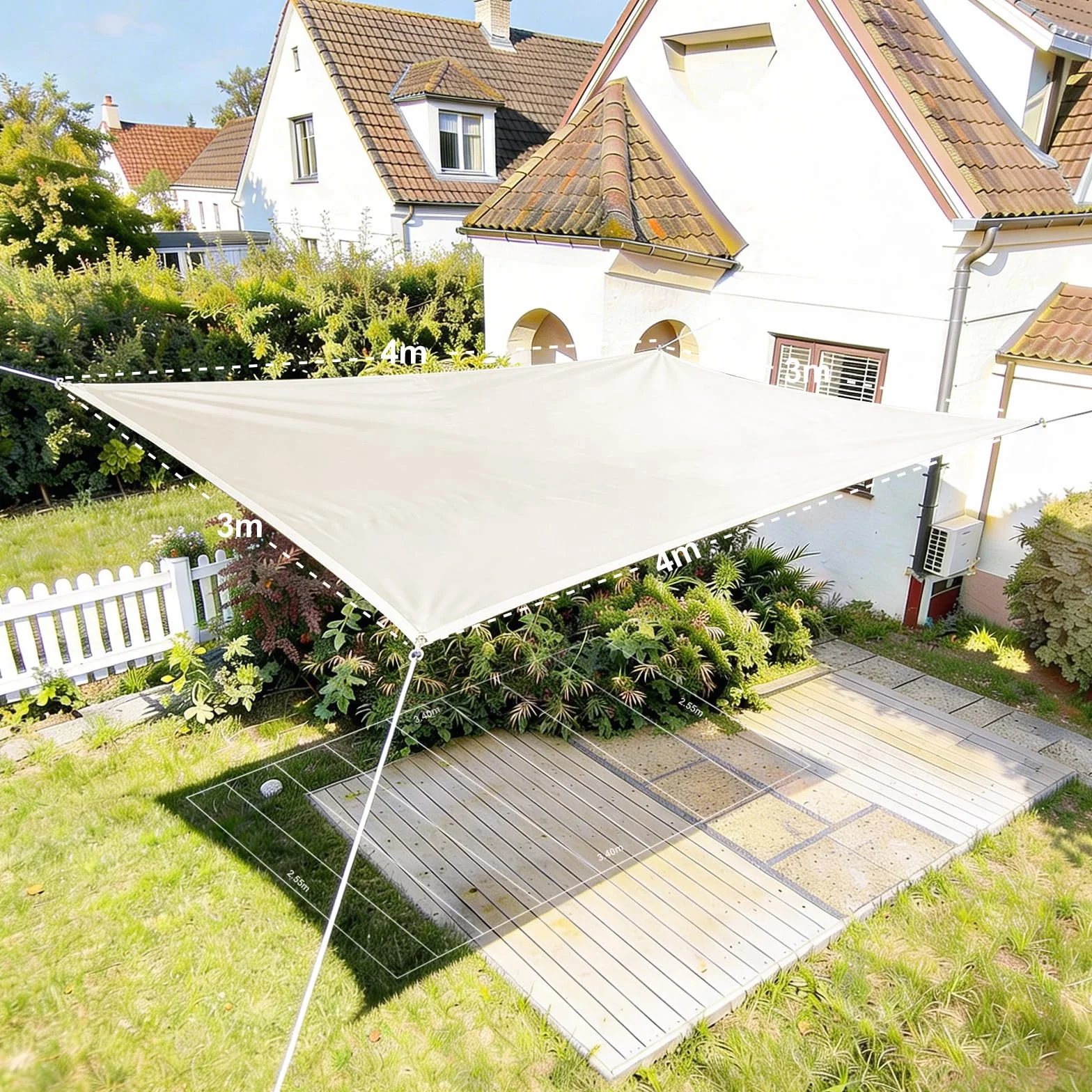 HAIKUS Voile d'ombrage Rectangulaire 3x4 m HDPE Respirant 185g/m² Protection UV Blanc