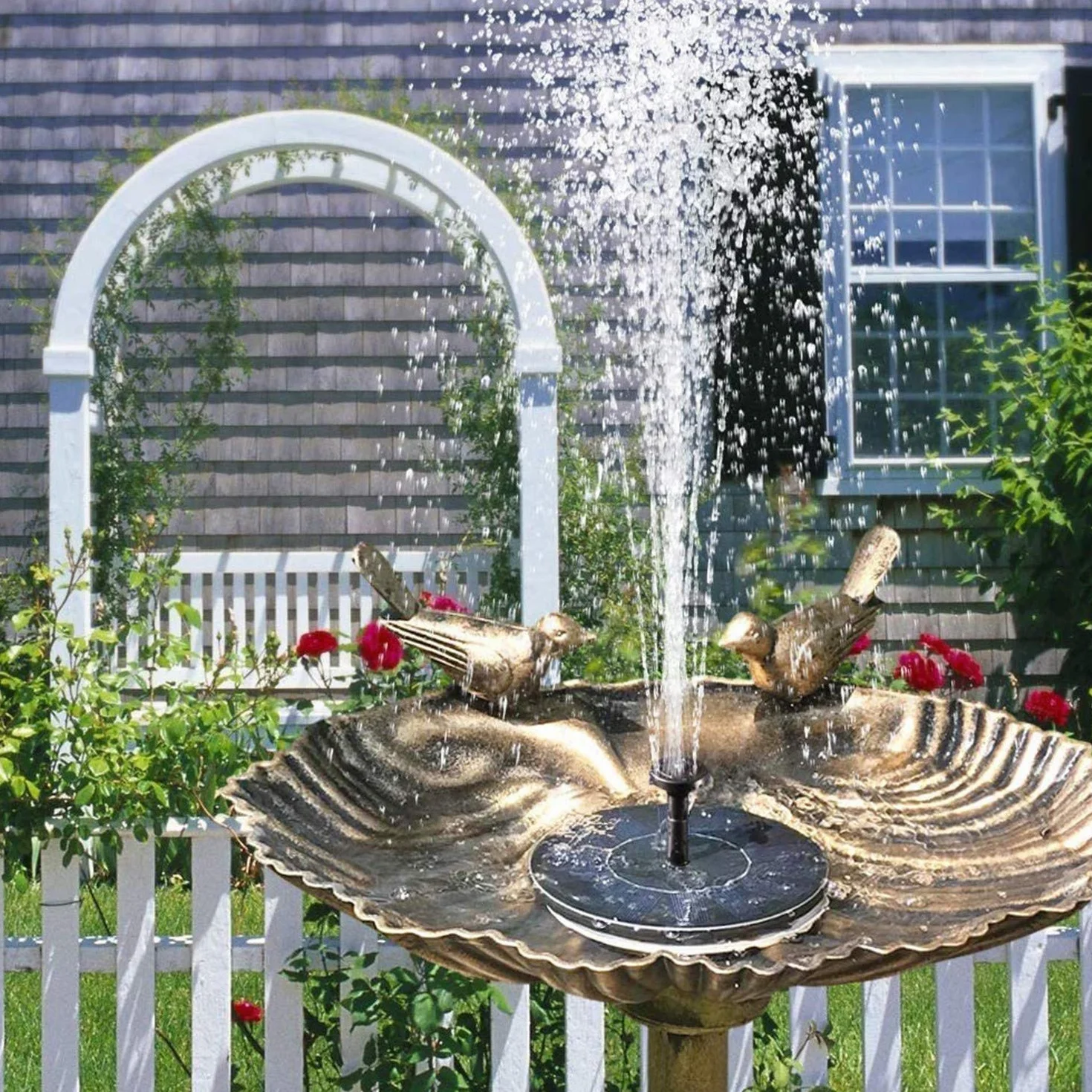 Fontaine Solaire Exterieure de Jardin Pompe 7 Buses Abreuvoir Oiseaux Bains Etangs Patio Decoration