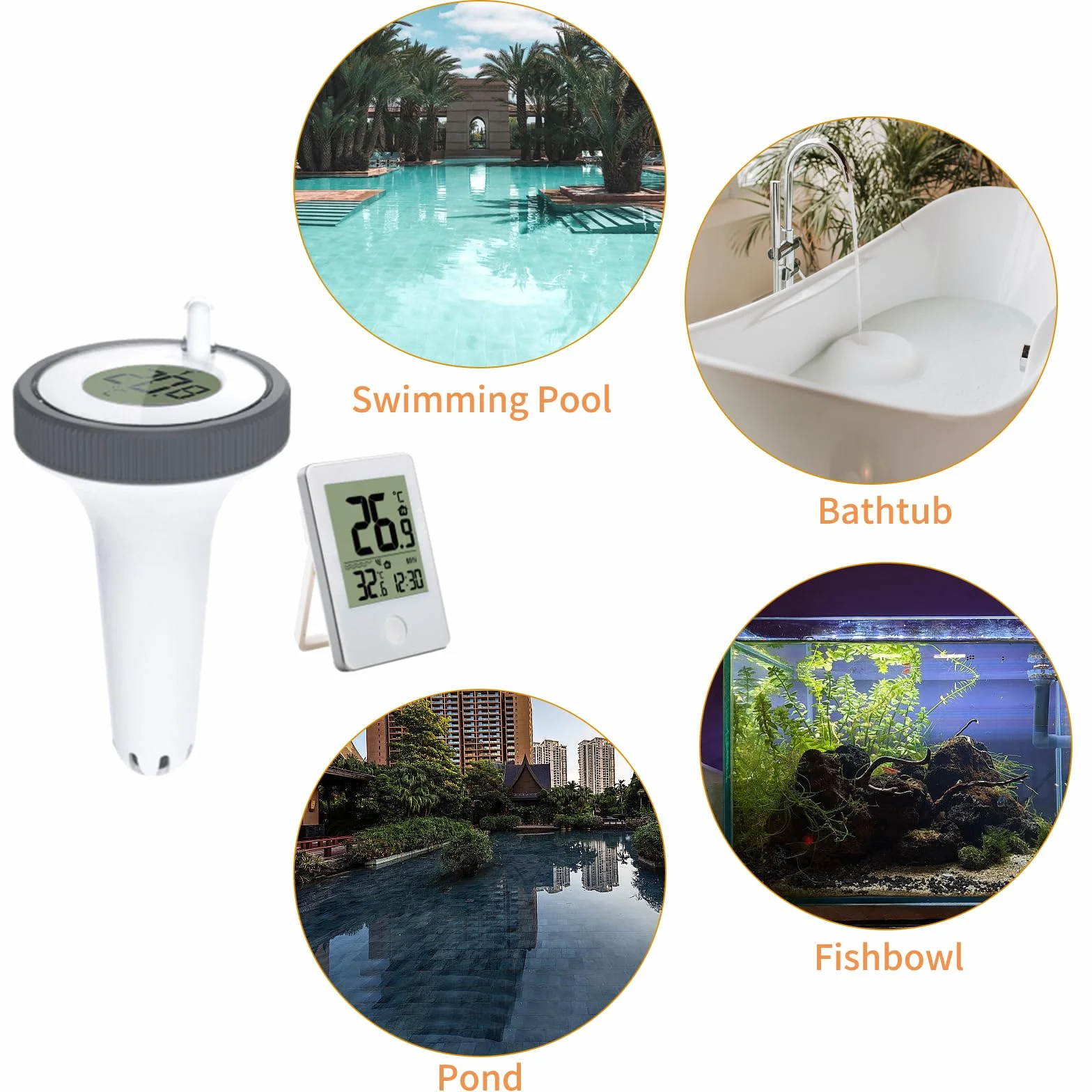 Thermomètre Piscine Flottant sans Fil Connecté LCD avec Récepteur pour Aquarium Spa Étang