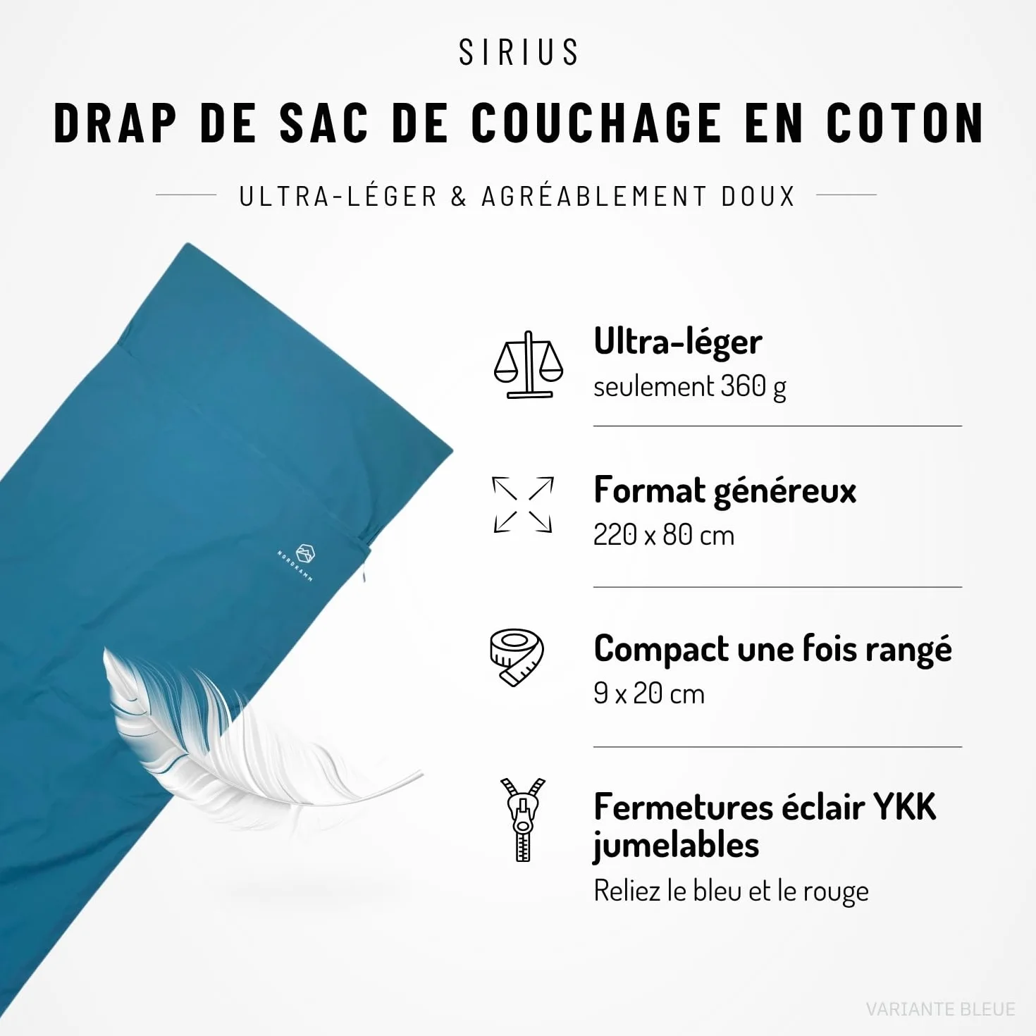 NORDKAMM Drap de Sac de Couchage 100% Coton, Trekking, randonnée, Voyage