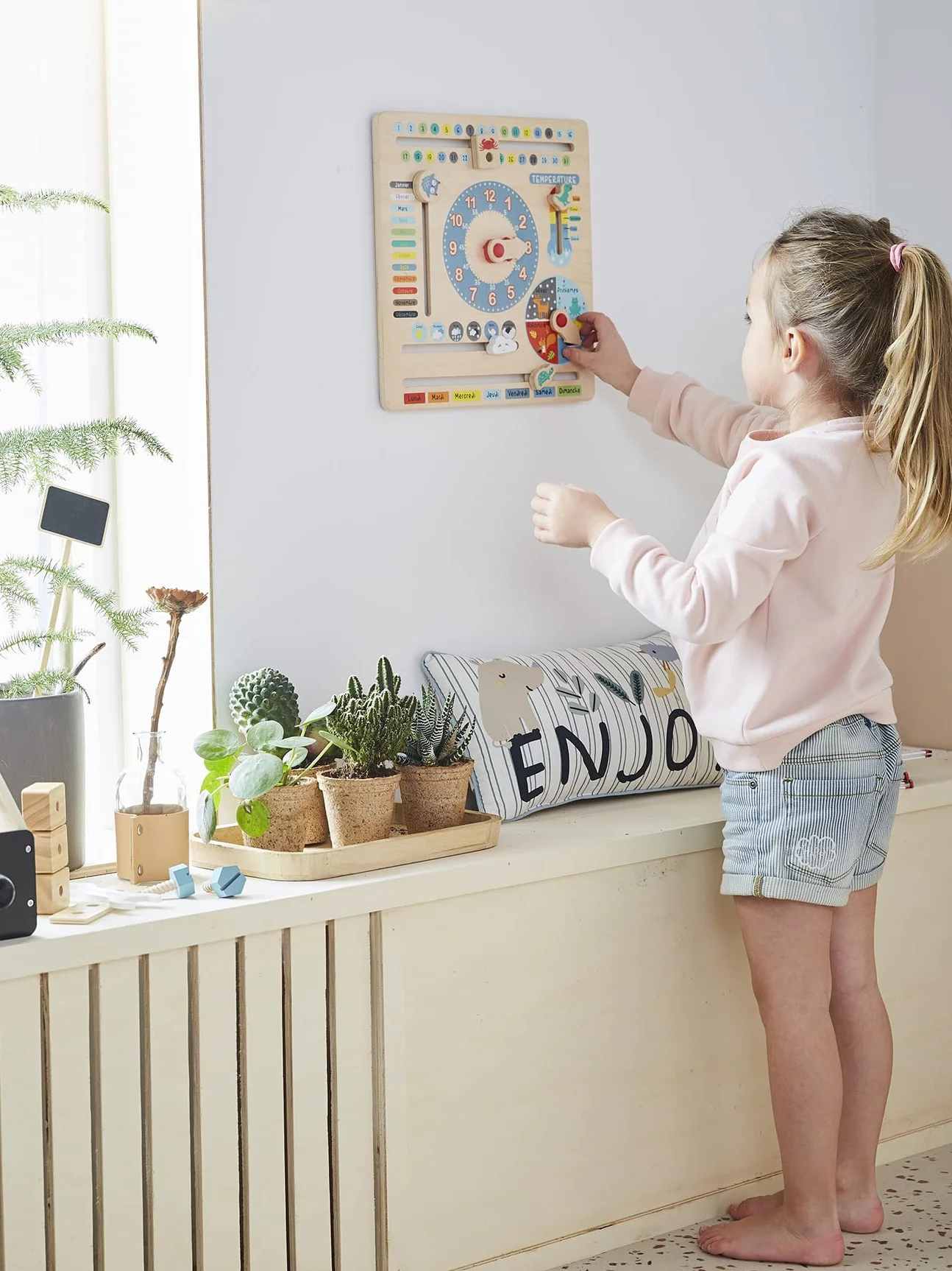 VERTBAUDET Horloge Calendrier en Bois Multicolore