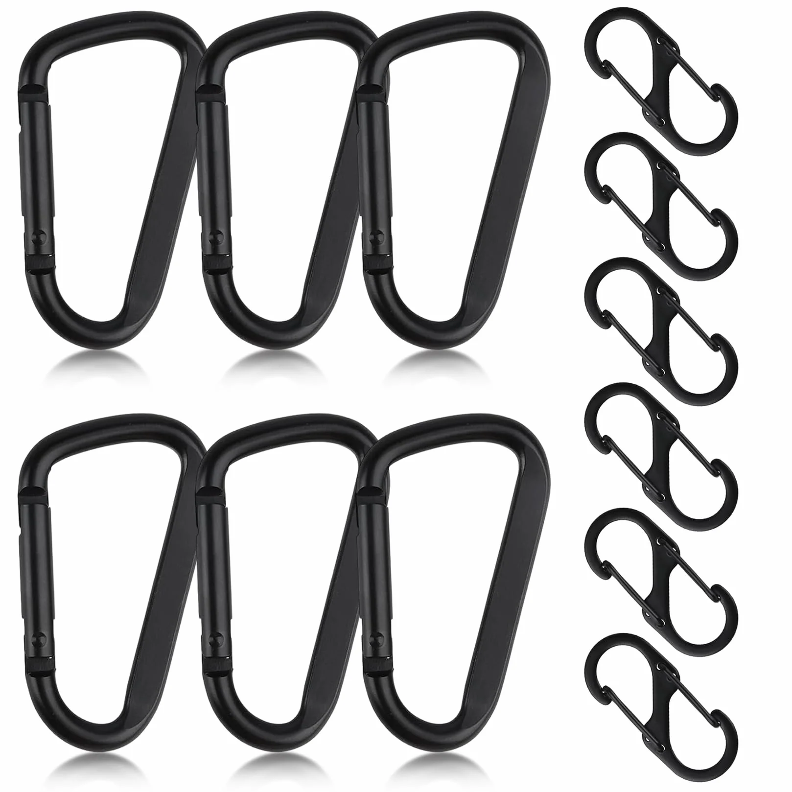 Mousqueton Noir 12 Pcs Mousquetons Métal Camping Hamacs Chiens Accessoires Yoga Sport