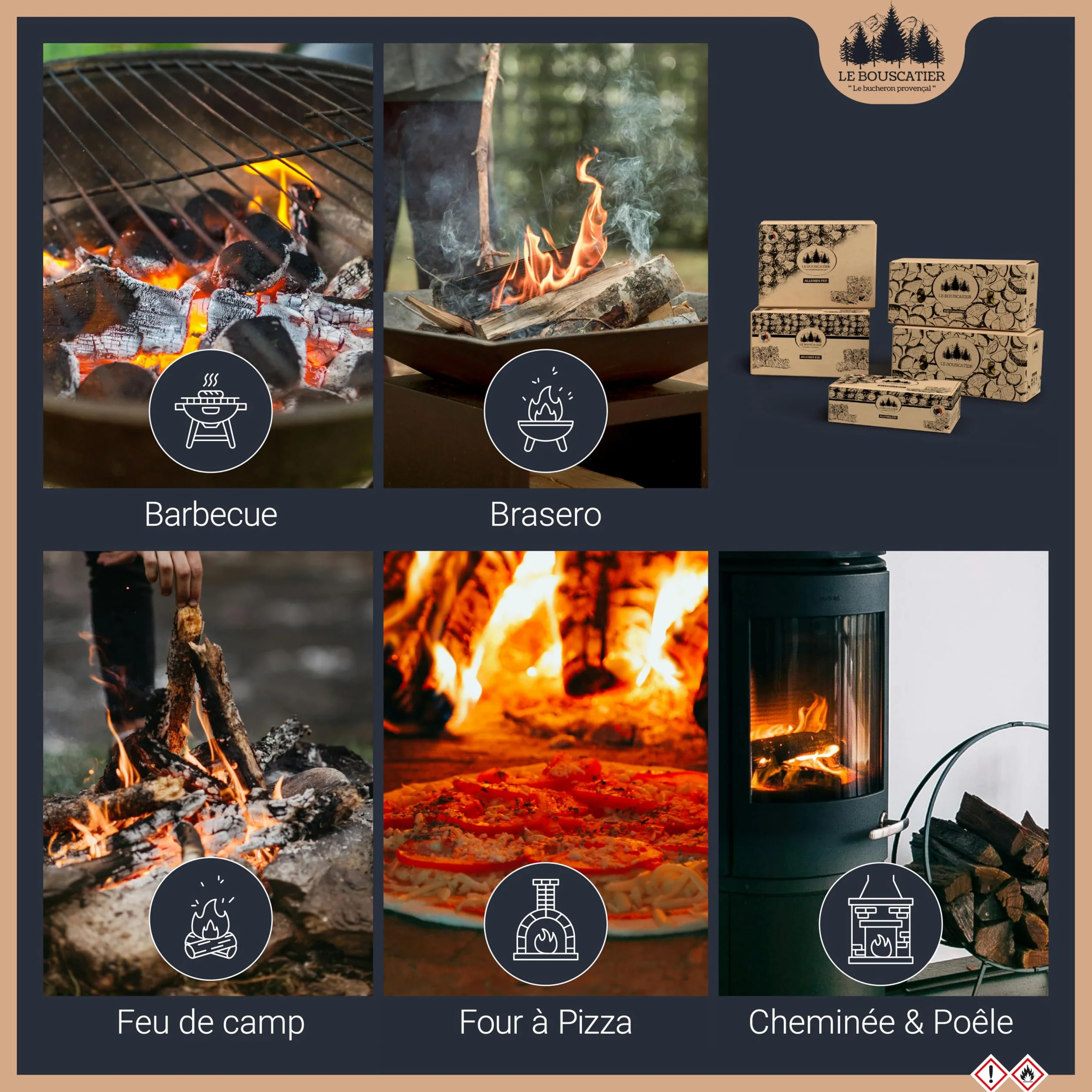 Allume-feu écologique Laine et Cire de Bois 100% naturels 160/170 Gros Calibre pour cheminée poêle barbecue brasero