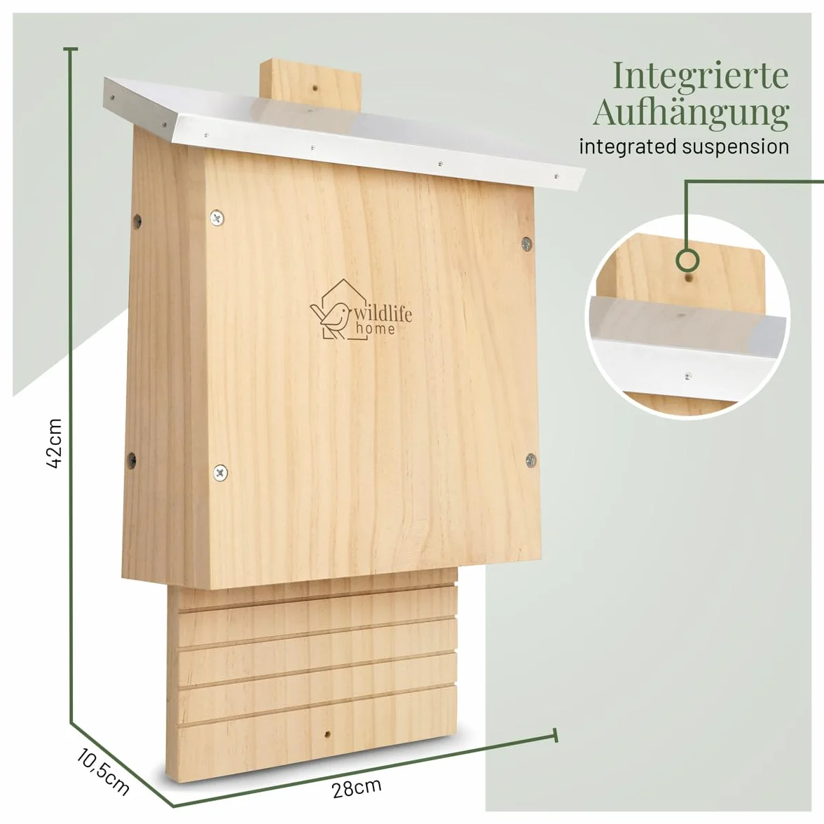 WILDLIFE HOME Grande cage à chauve-souris lourde selon NABU – bois massif résistant aux intempéries, maison de chauve-souris été et hiver