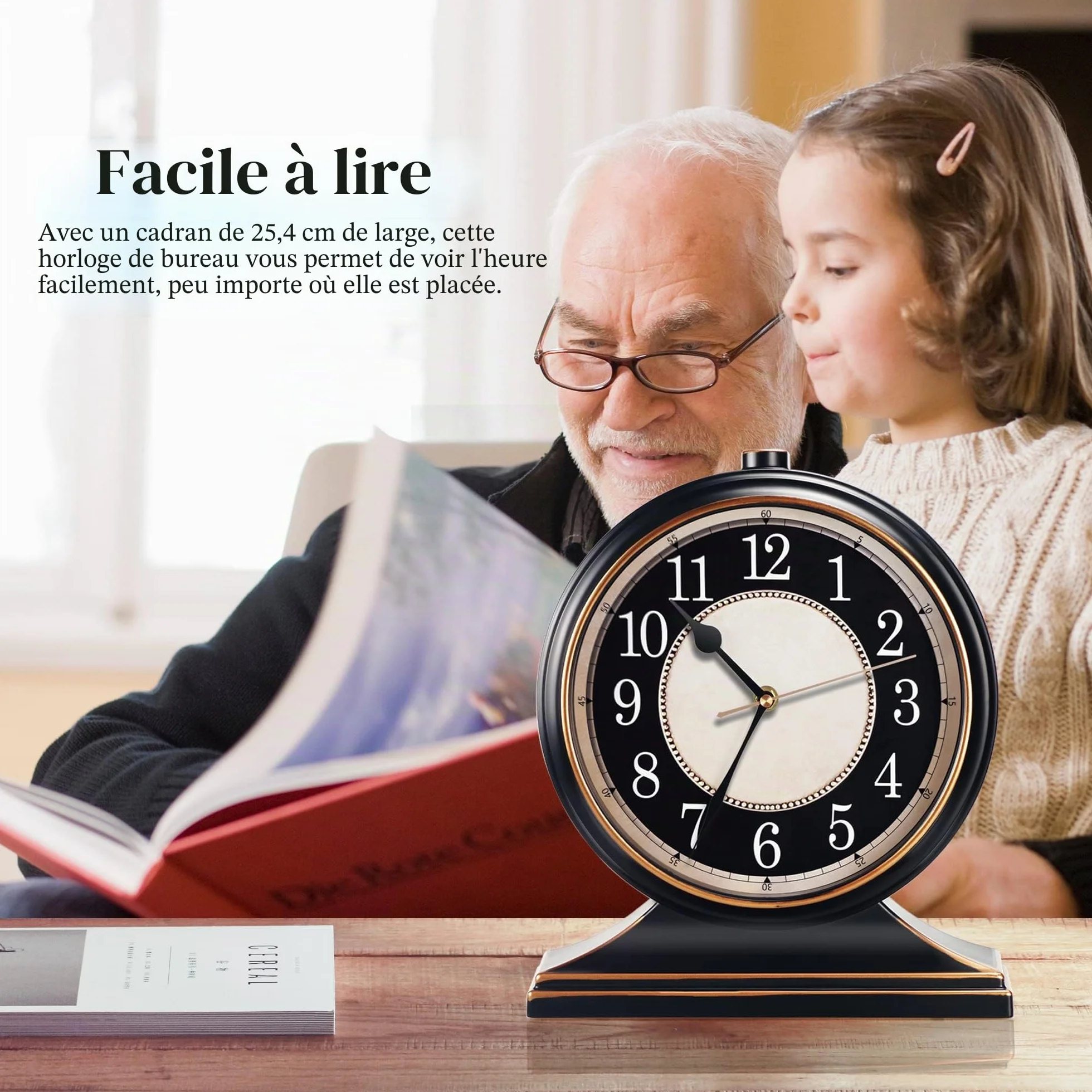 AYRELY® Horloge à Poser Vintage Silencieuse Cadran 10 Pouces Rétro pour Salon Chambre
