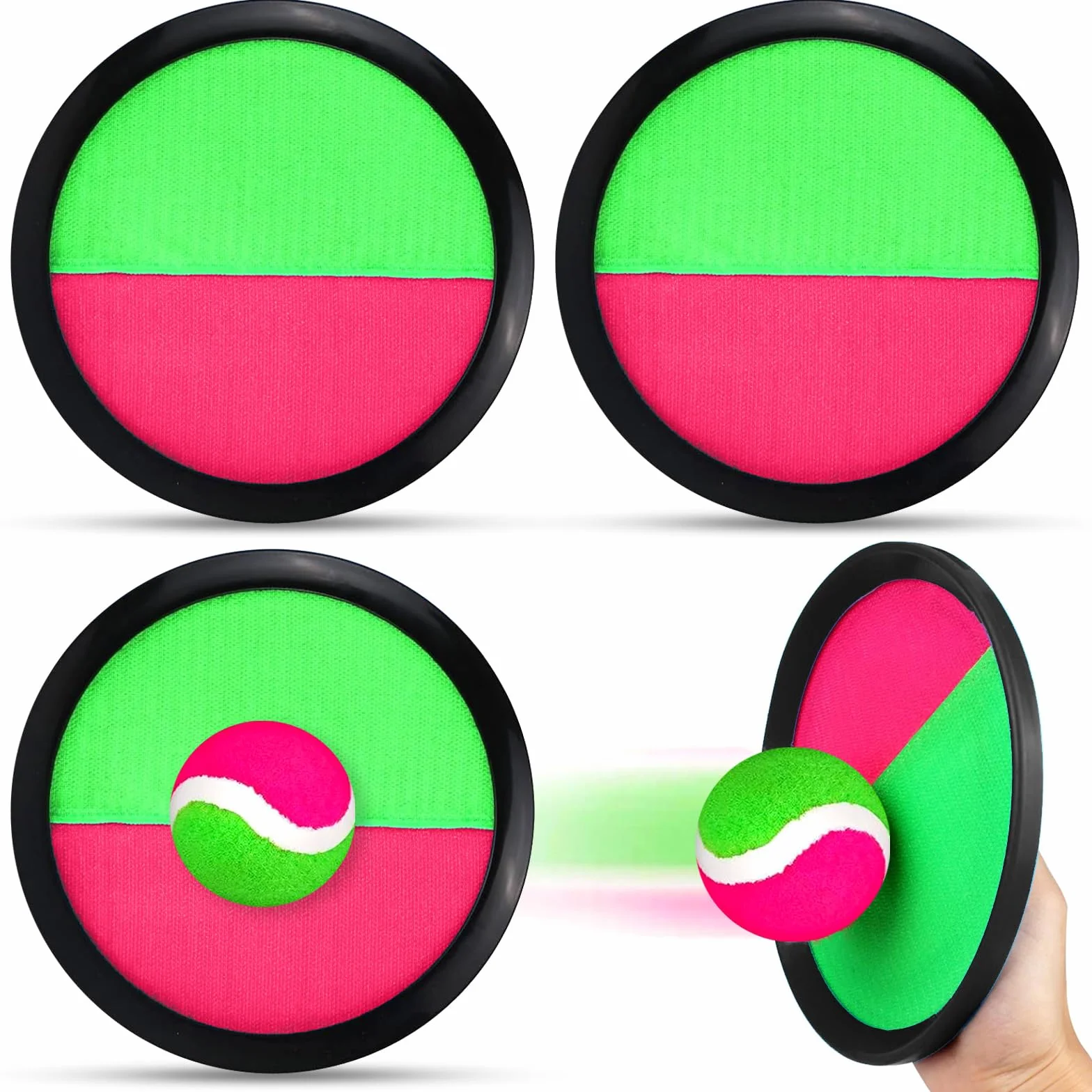 Atuoxing Velcro Ball, Jeu de Balle Velcro Enfants, Jeux de Lancer Velcro Raquette, Jeux Exterieur Velcro Raquette, Balles Raquette Scratch Jeux pour Famille Extérieur Sports