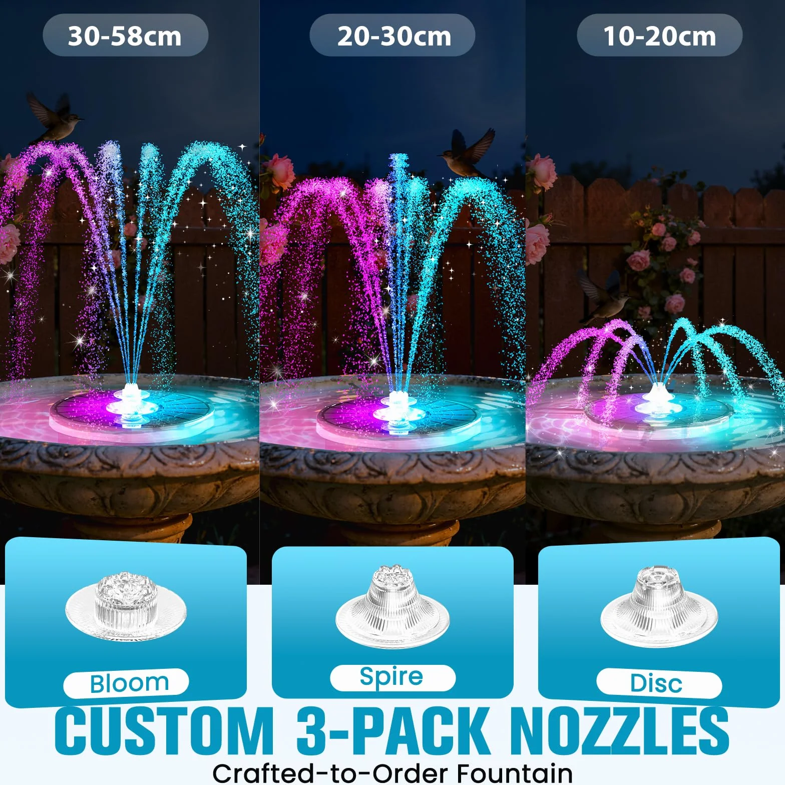 Fontaine Solaire Extérieure Flottante 4000mAh avec Lumière et 3 Buses pour Bassin Piscine