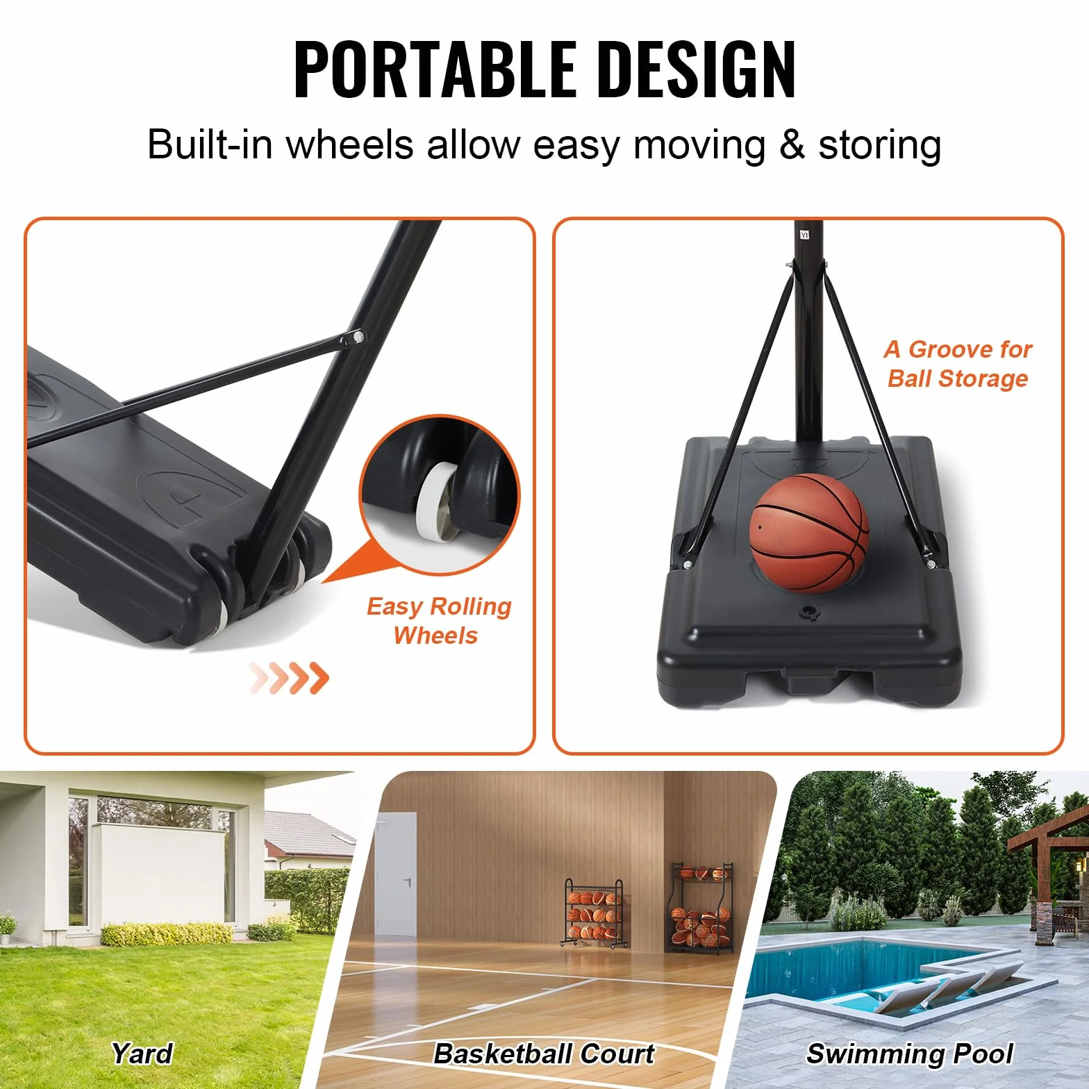VEVOR Panier de Basket Extérieur Intérieur Portable Réglable en Hauteur 122-305 cm Panneau de Basket 112 cm sur Pied à roulettes avec Base de Lestage pour Adultes Enfants Entraînement de Basket-Ball