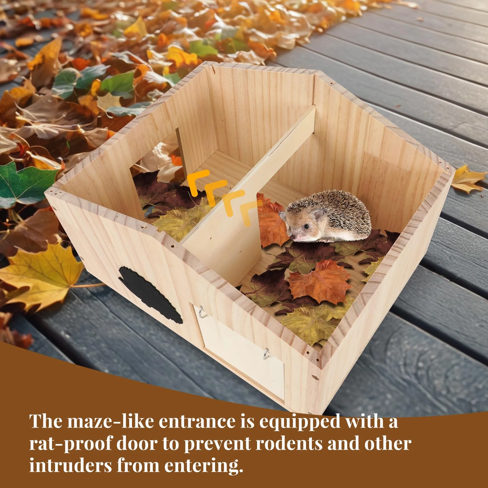 Grande maison en bois pour hérisson coupe-vent avec porte anti-souris, nichoir d'extérieur résistant aux prédateurs pour le jardin