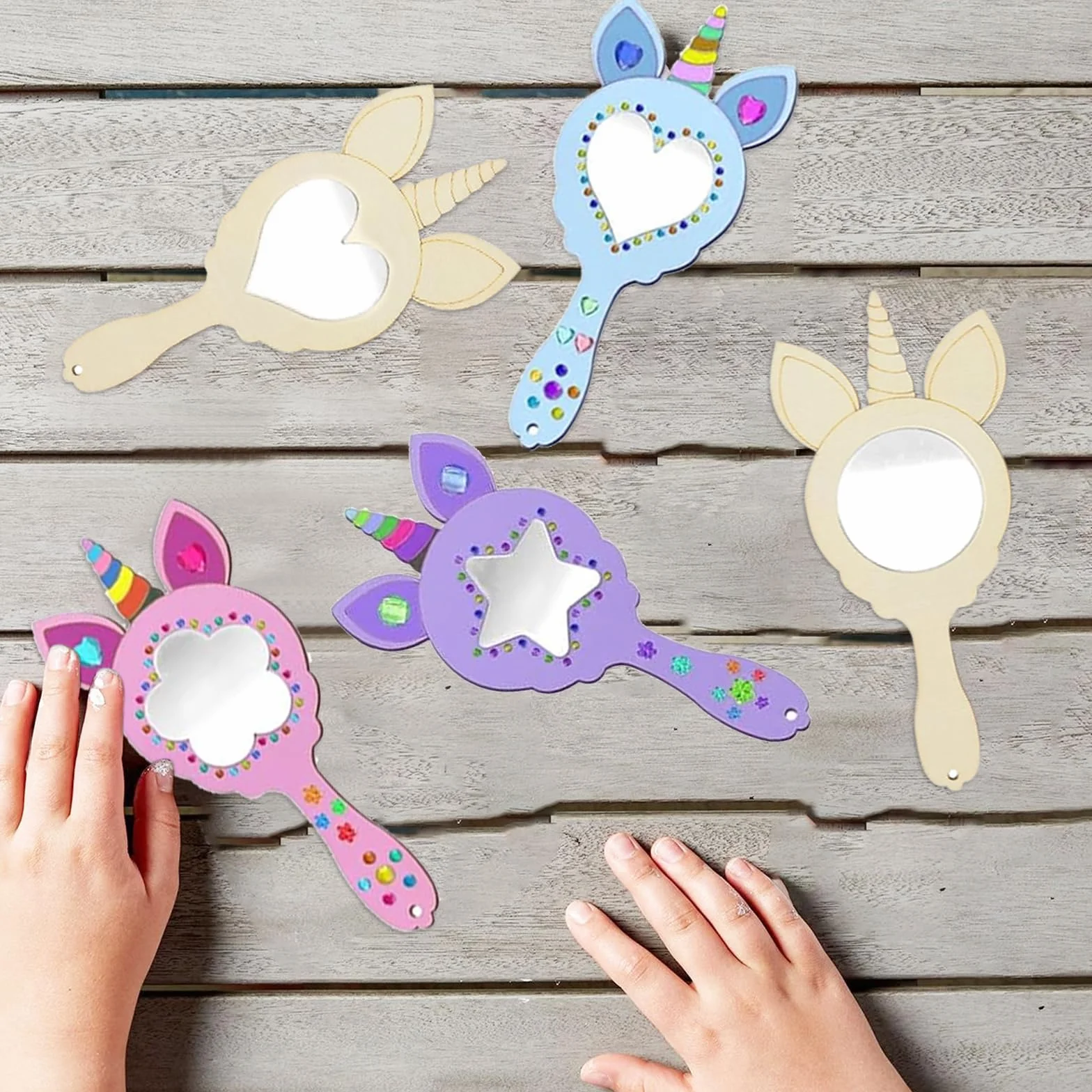 Bricolage Miroir Couronne Princesse en Bois 12 Pièces DIY Miroirs à Colorer avec Pinceaux