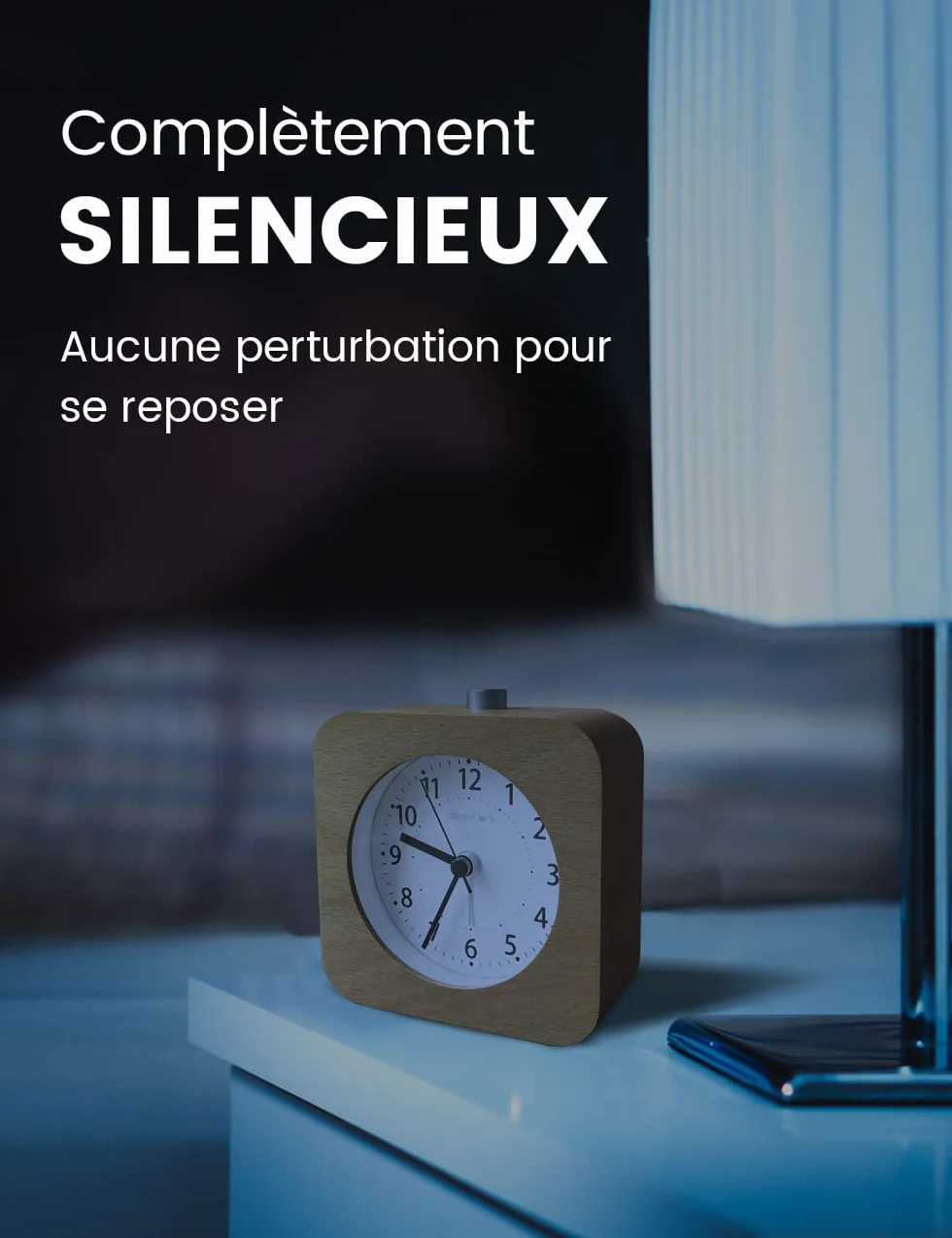 AboveClock Réveil Matin à Piles en Bois Silencieux Analogique de Voyage Lumineux Avec Fonction Snooze