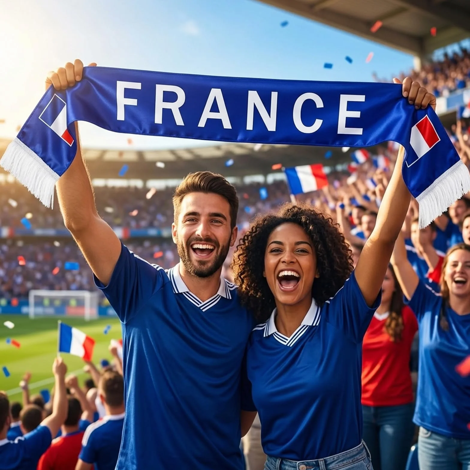 Écharpe de Supporter France, Lot de 2 Écharpes de Football Tricolores Bleu Blanc Rouge, Polyester 100%, Imprimées des Deux Côtés pour Coupe du Monde 2026, Stade et Fan Party