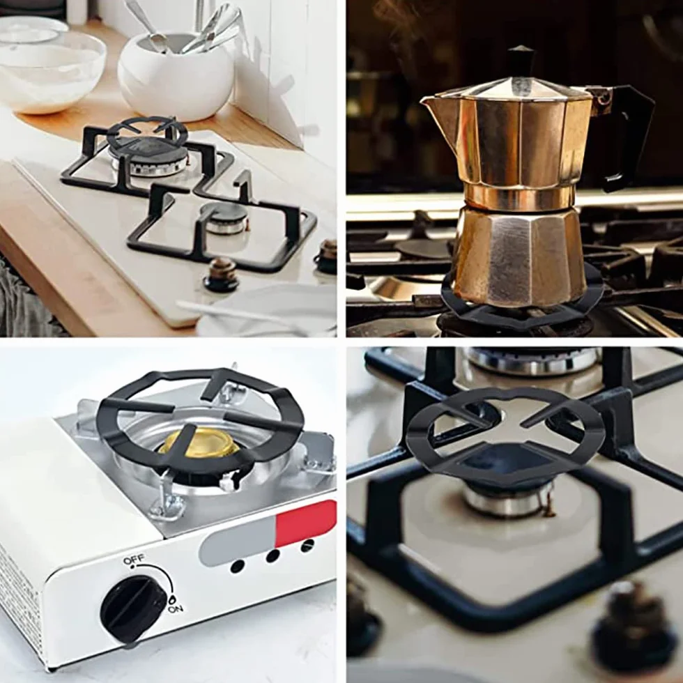 Support de Casserole Moka Acier Inoxydable pour Cuisinière Gaz, 2 Pièce Réducteur d'Anneau Noir