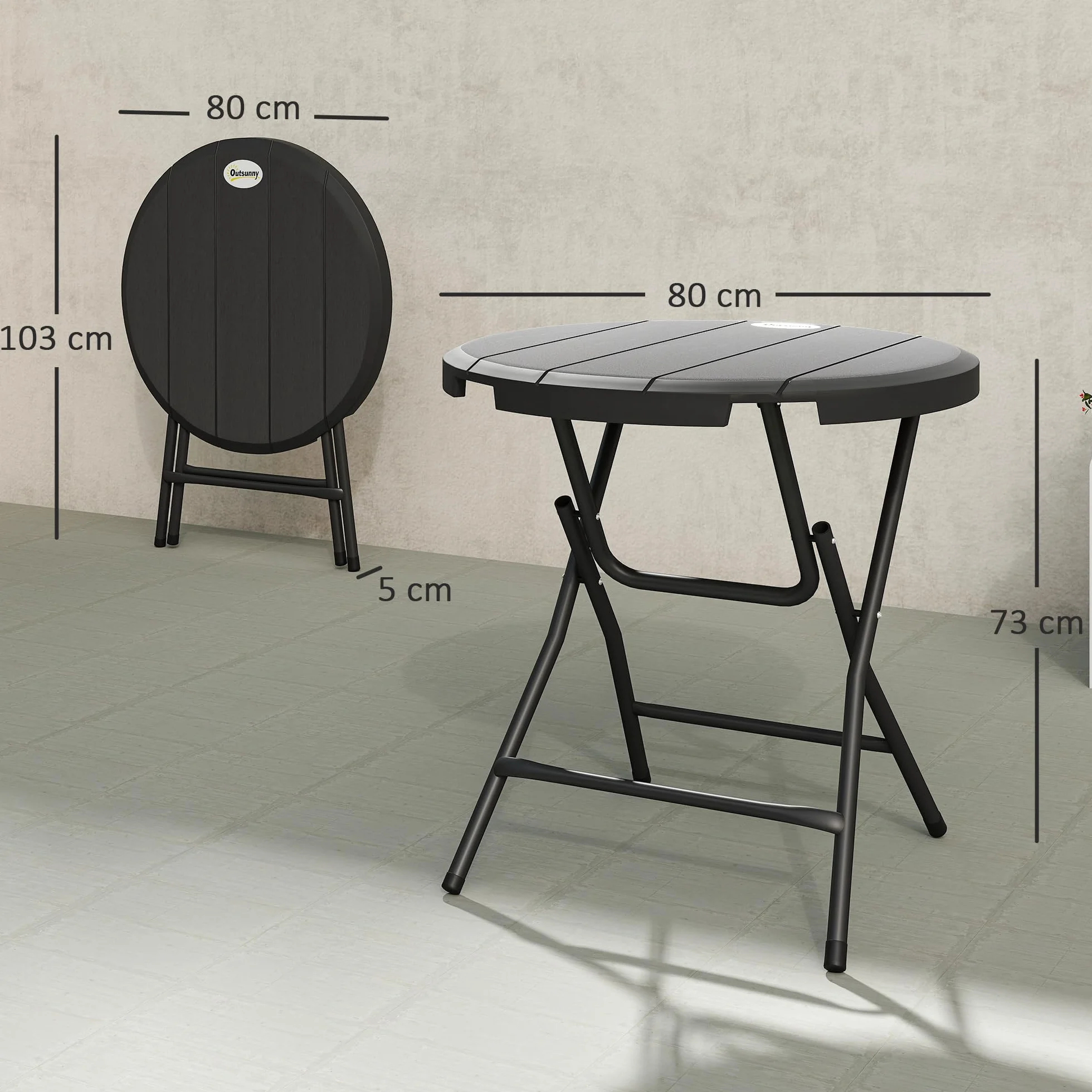 Outsunny Table Ronde Jardin 4 Personnes HDPE Acier Ø 80 x 73 cm Gris foncé