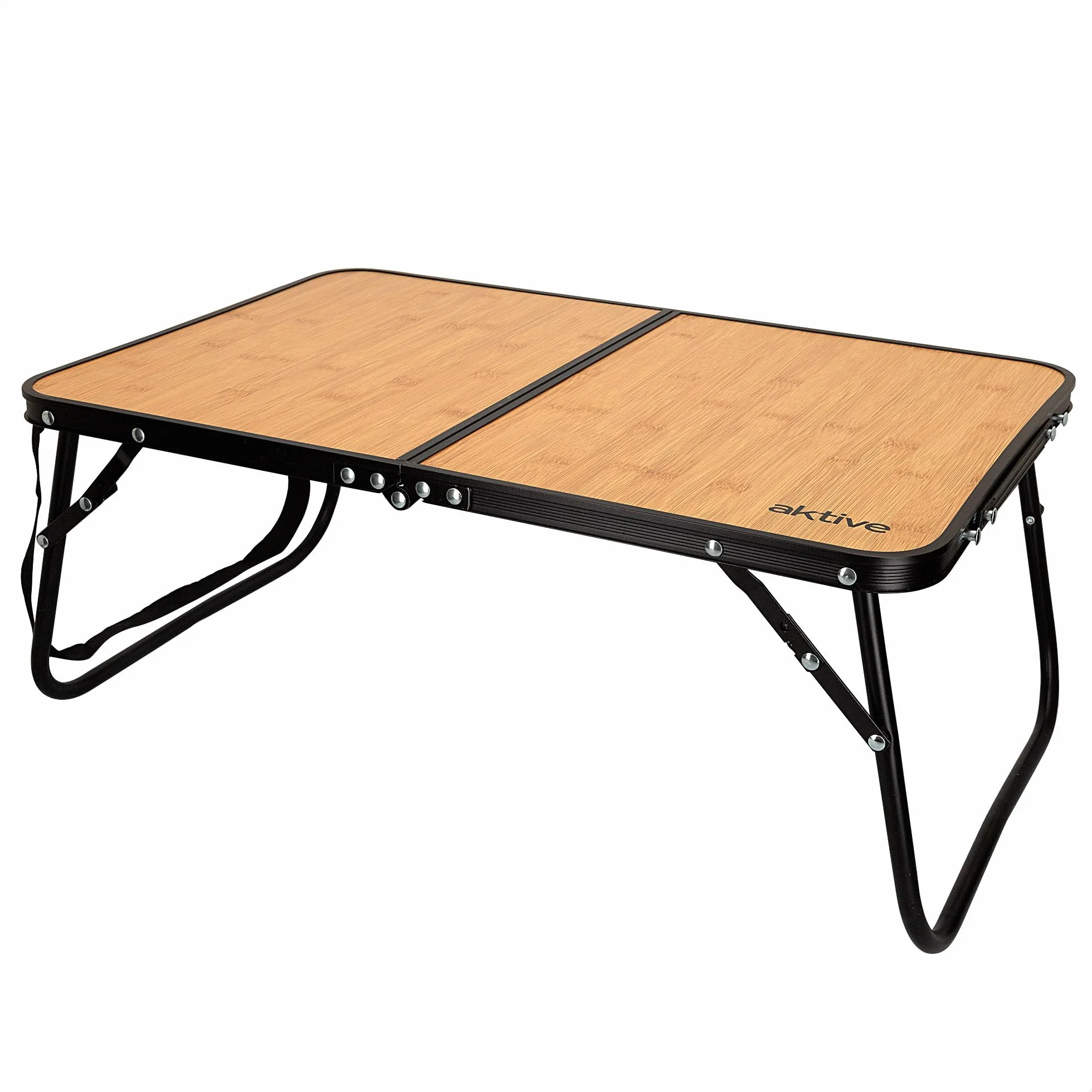 AKTIVE Table Basse Pliable 60x40x25 cm Effet Bambou Aluminium MDF 20 kg avec Serrure de Sécurité Poignée Sangle de Transport