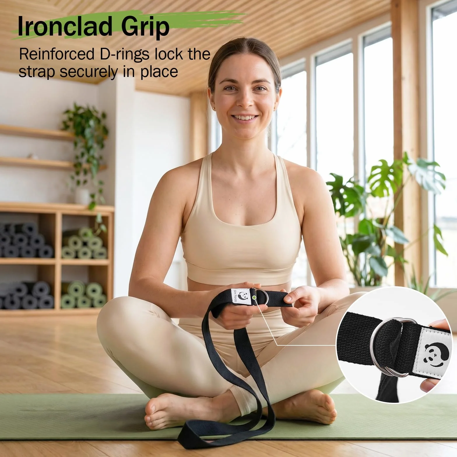 Slim Panda Sangle Yoga 180/250 cm pour Meilleurs Étirements, Ceinture Yoga avec Fermeture en Métal pour Les Yogis Débutants et Confirmés