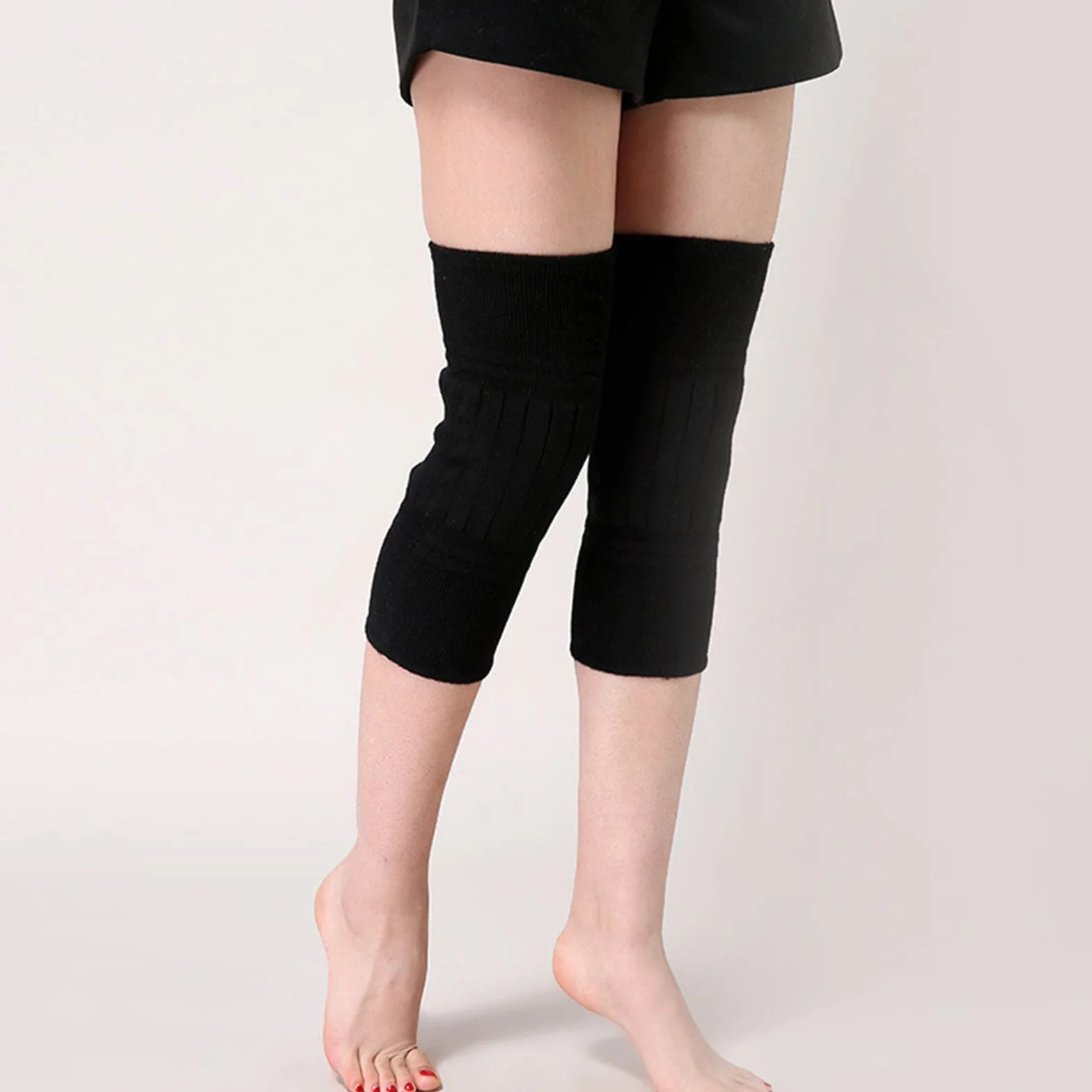 Genouillère en Laine Cachemire Unisexe Genouillères Unisexe en Laine Chaude Genouillères élastiques Genouillères de Sport Légères Chaud Protège-Genou pour la danse les sports de plein (Noir)