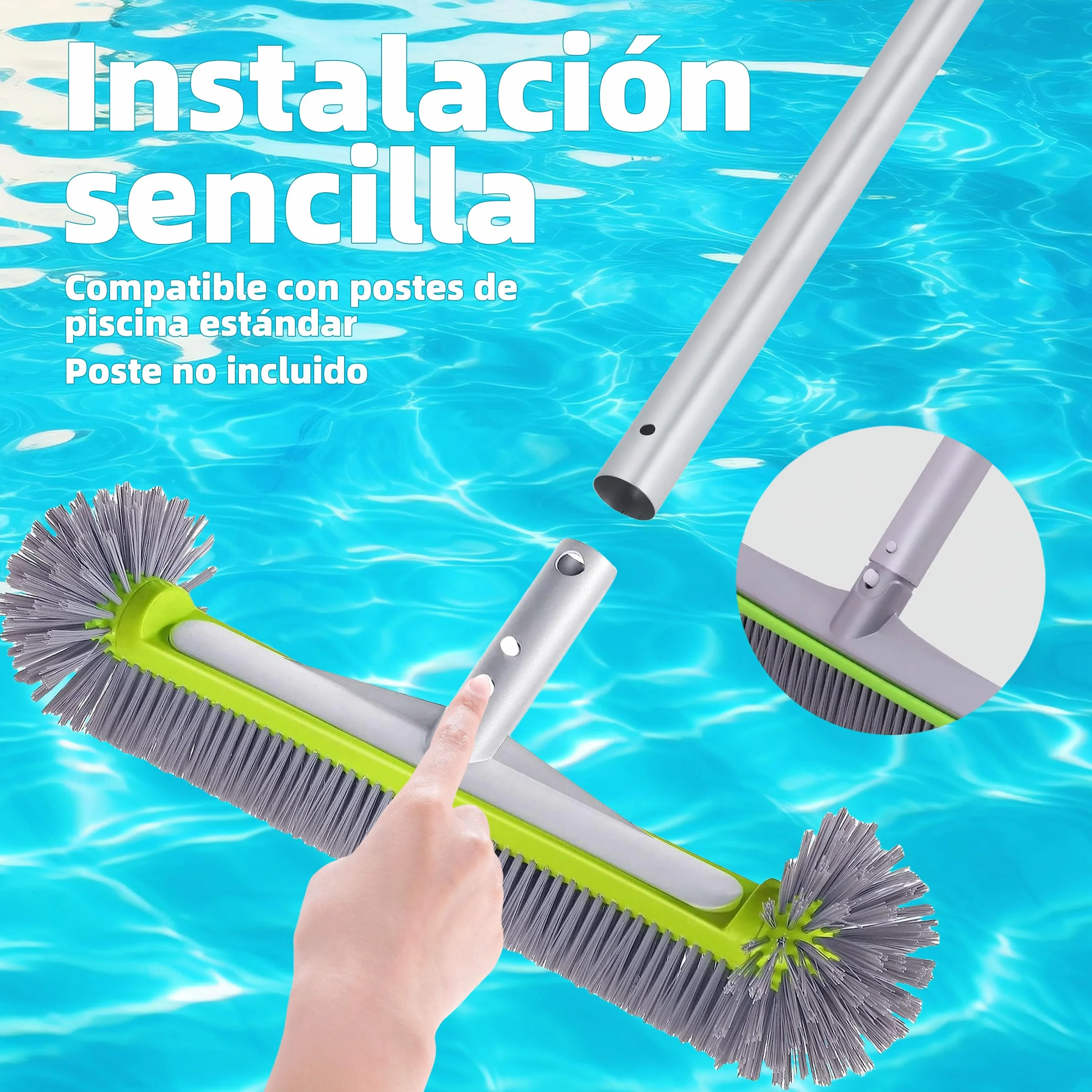 Brosse Piscine Professionnelle 45° Extra Large pour Fond et Parois, Compatible Liner