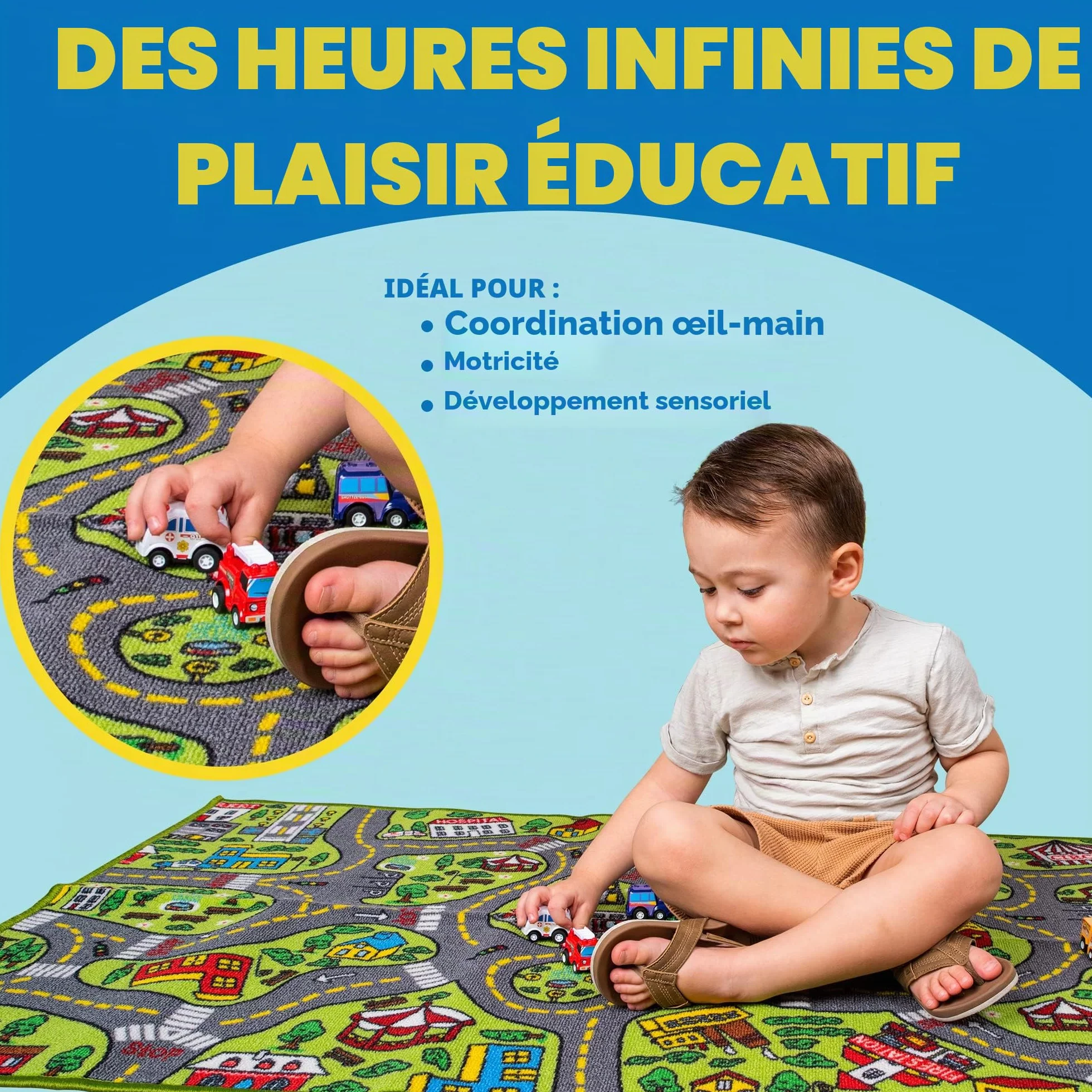 JOYIN Tapis de Jeu avec 12 Mini Voitures 80 x 150 cm pour Enfants Garçon et Fille