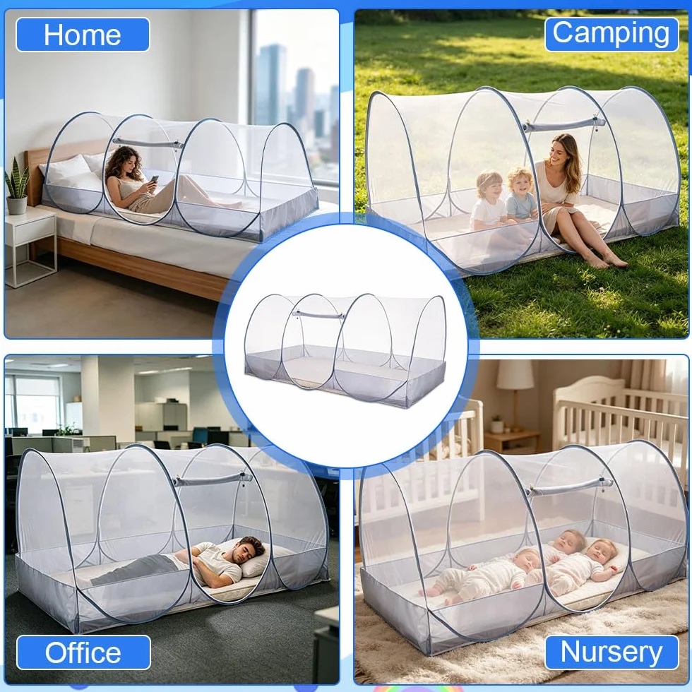 Moustiquaire pour lit, 190 x 90 x 90 cm, avec fermeture éclair, pliable, portable, pour lit, voyage, lits superposés, dortoirs, camping en plein air