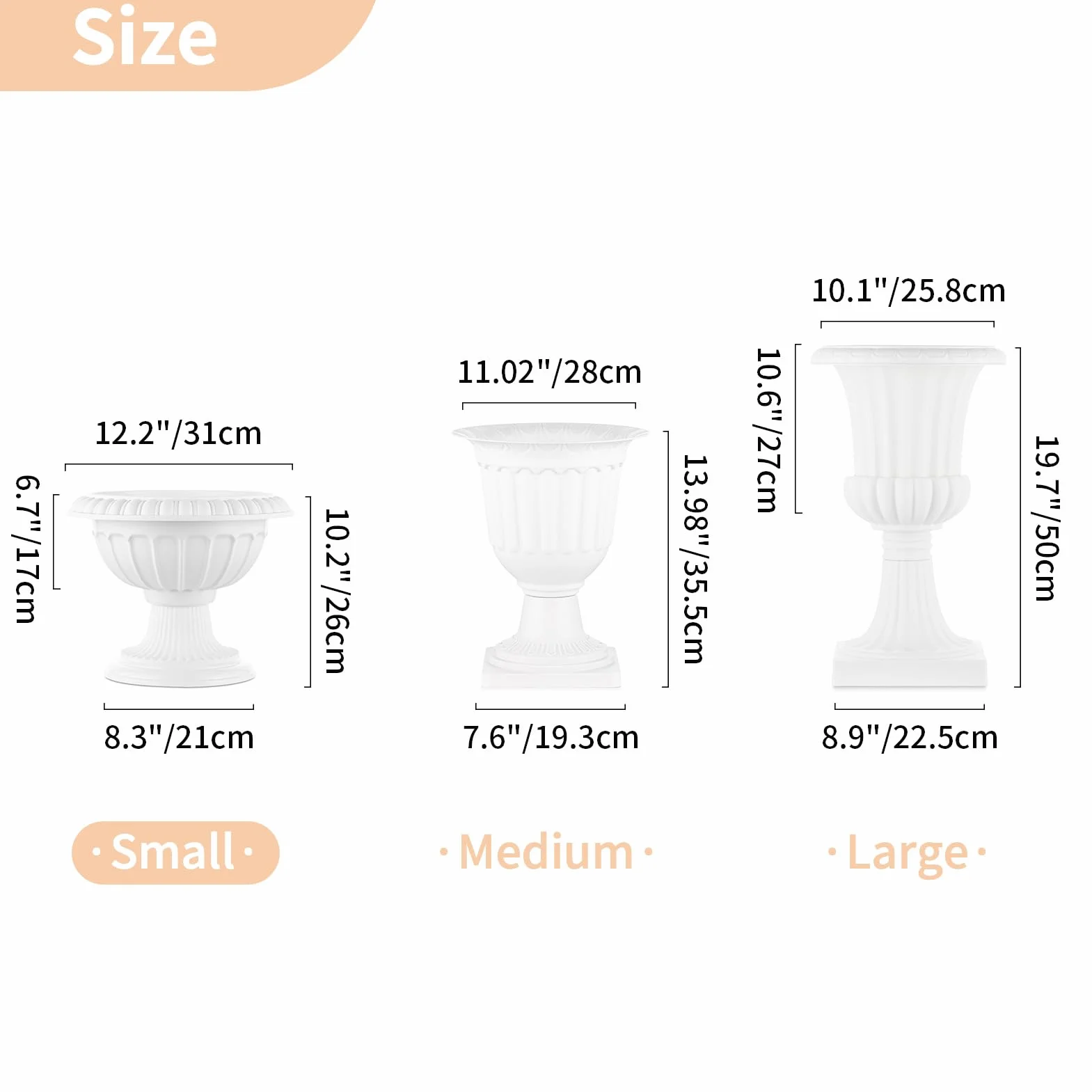 NUPTIO Lot de 2 Pots de Fleurs Classiques en Plastique 26 cm Blanc