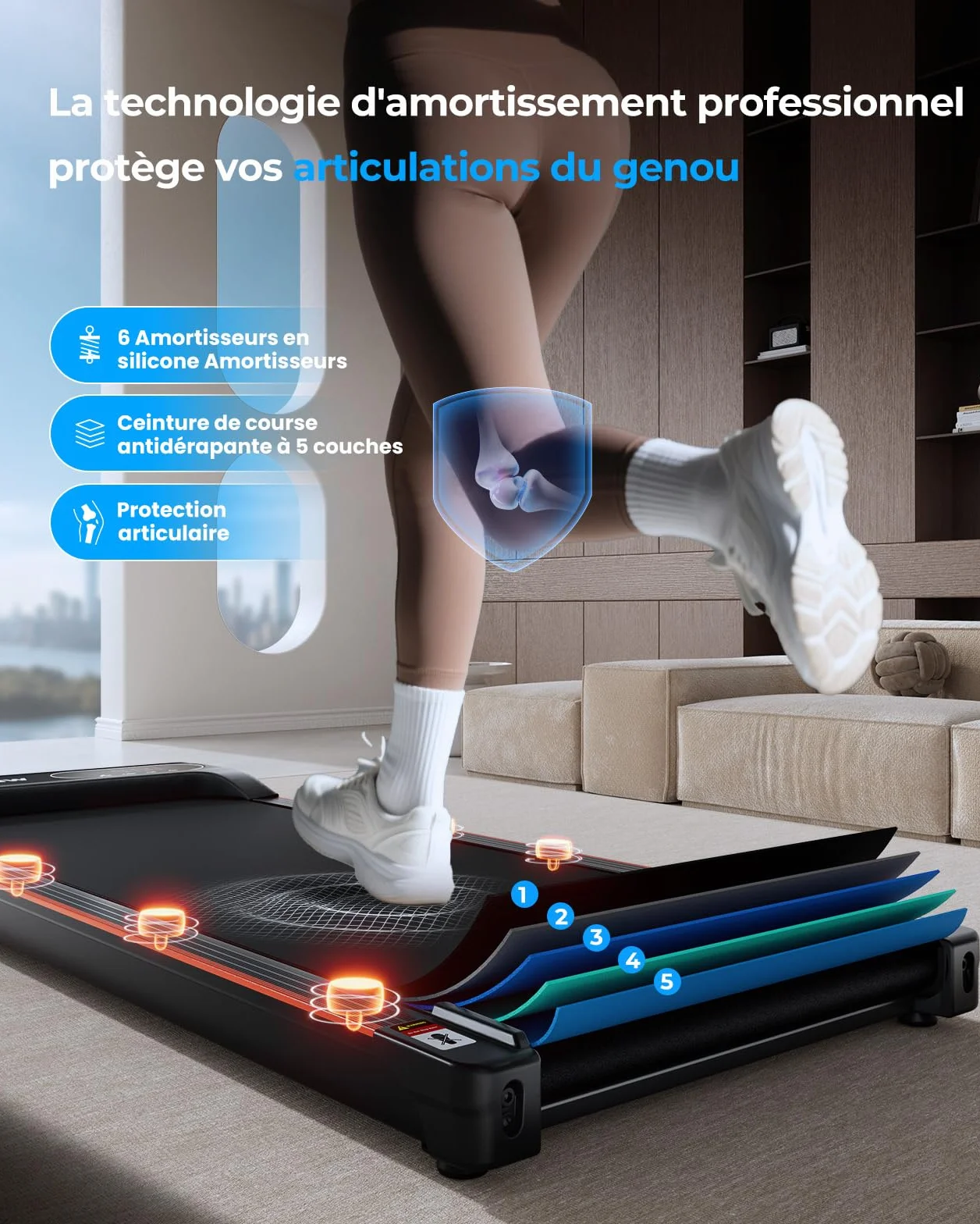 Tapis de Marche avec Inclinaison, 1-6 km/h, 8%, Tapis Roulant Portable à Placer sous Un Bureau, Appareil de Fitness pour la Maison ou Le Bureau, Machine de Marche silencieuse