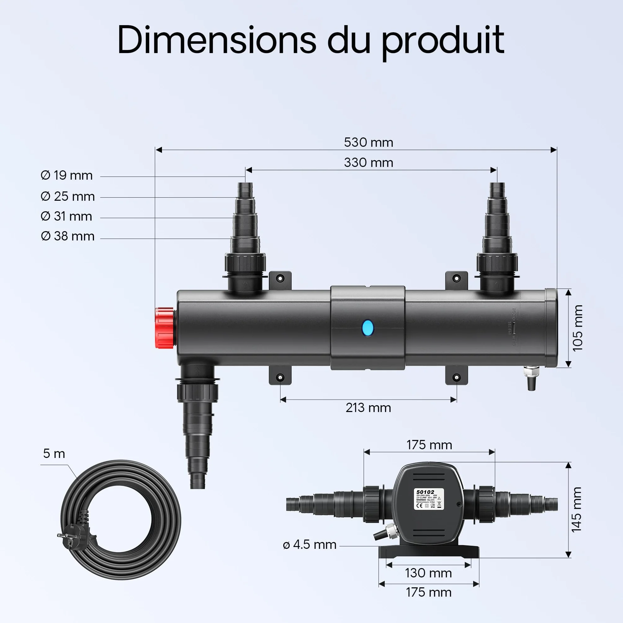 SunSun CBF-350B Filtre de bassin 60000 L NEO10000 pompe 10000l/h 80W CUV-236 lampe UV 36W 25m tuyau 25 mm CSP-250 écumeur 2500l/h 45W Y-distributeur