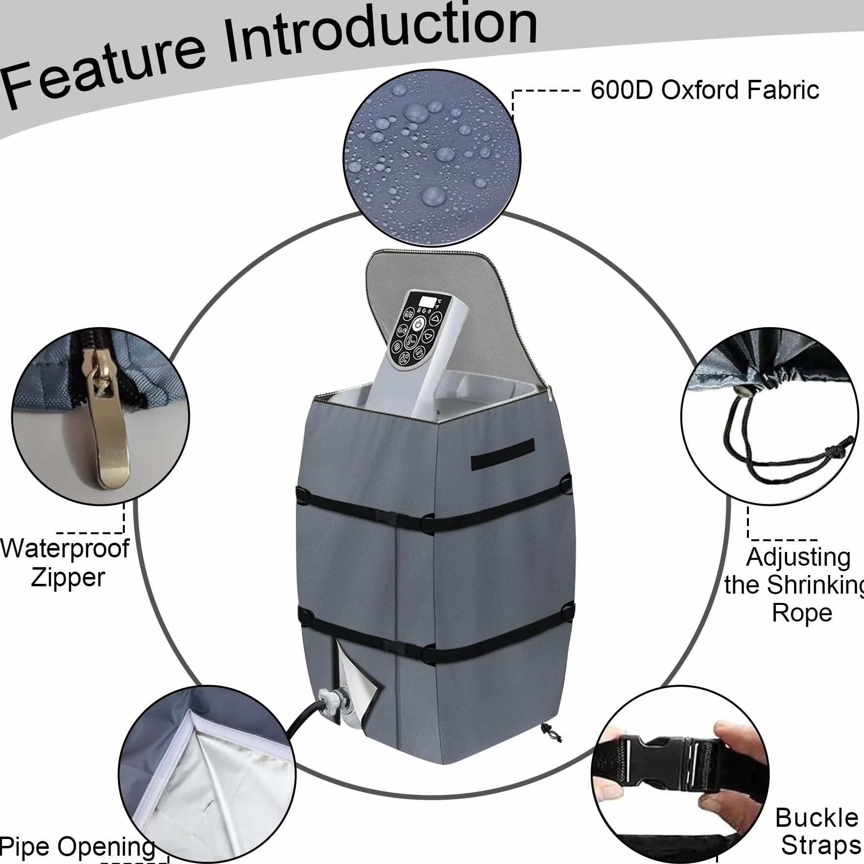 TZEKING Housse De Chauffage pour Spa Imperméable, Ajustable et Pliable - Couvercle De Pompe avec Cordon et Boucle