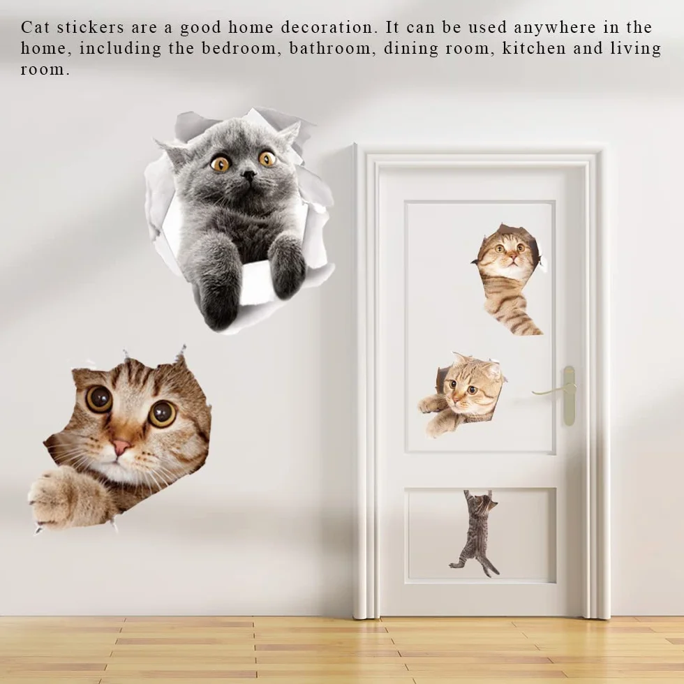 Lot de 12 autocollants 3d en forme de chats mignons pour réfrigérateur - Amovibles - Décoration maison