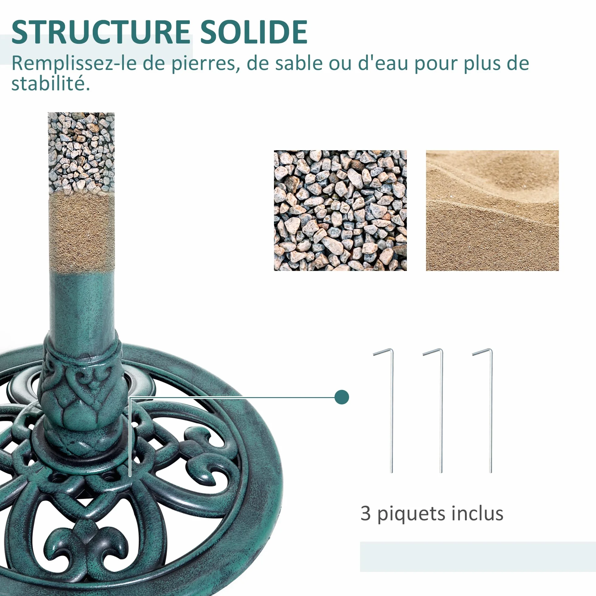 Outsunny Bain d'oiseaux Plateau 50cm, Abreuvoir Oiseaux extérieur Pied 69,5cm, Mangeoire Design Coquille Fleur-de-lys
