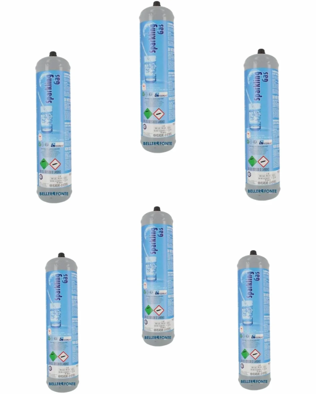 Distributeur CO2 alimentaire E290 pour gazer l'eau et boissons, 6 bouteilles Co2 600 g jetables raccord M11 x 1