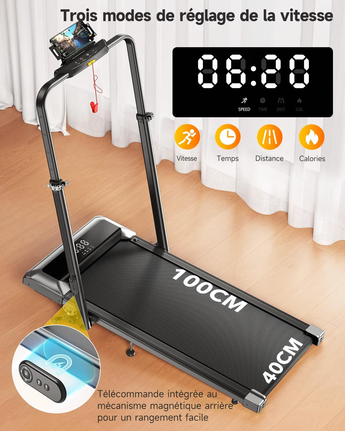 Tapis de Course 6 en 1, Pente 1%-6%-12%, Vitesse 12km/h, Hauteur de la Colonne Montante télescopique 115CM, Angle de la Colonne Montante 95°-105°, 2.5 HP, Compact et Portable，Adapté aux familles