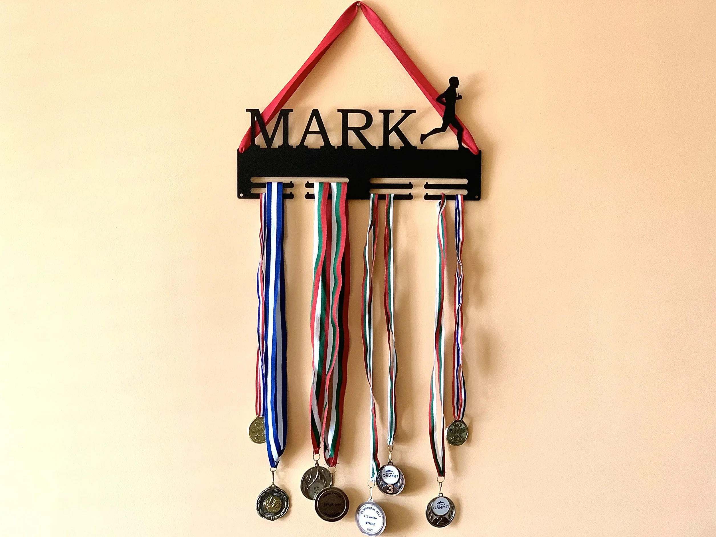 Porte-Médailles Triathlon Personnalisé Figures Sportives Cintre Médaille Triathlète Medal Holder Display Rack Run Bike Swim