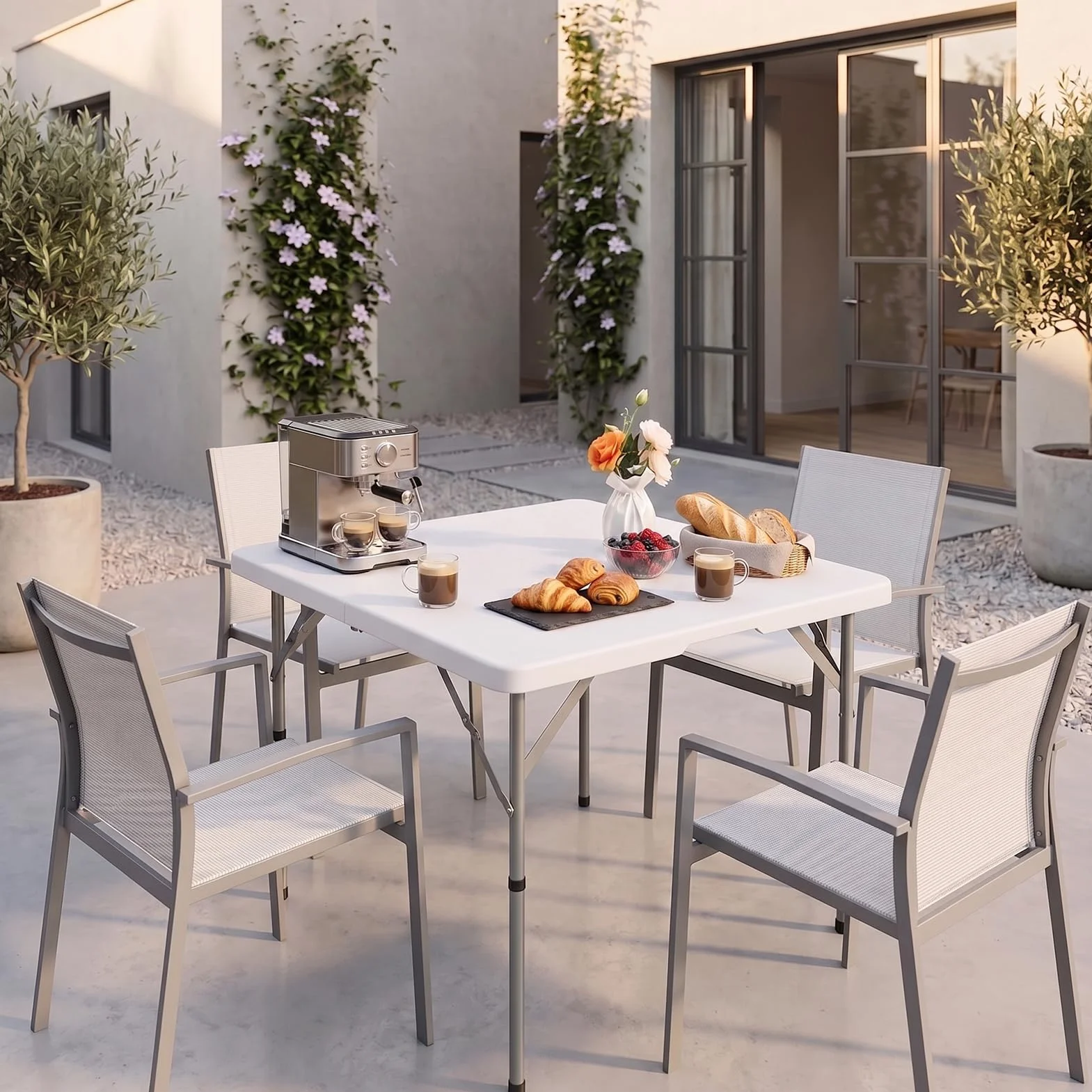 Table Pliante Carrée 87cm HollyHOME Petite Table pour Jardin Balcon Cuisine Camping, Blanc