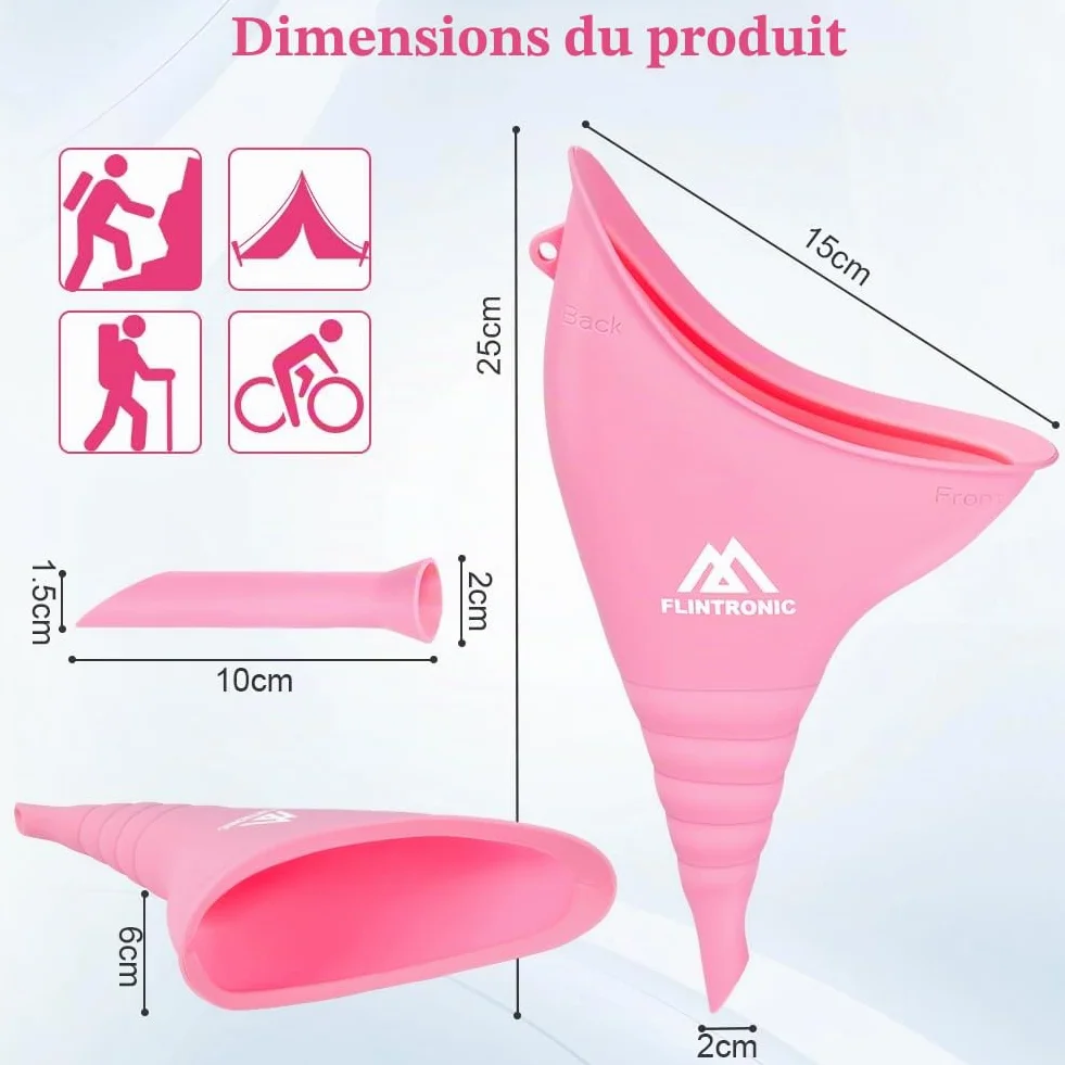 flintronic Urinoir Féminin Réutilisable en Silicone avec Tube d'Extension et Mousqueton