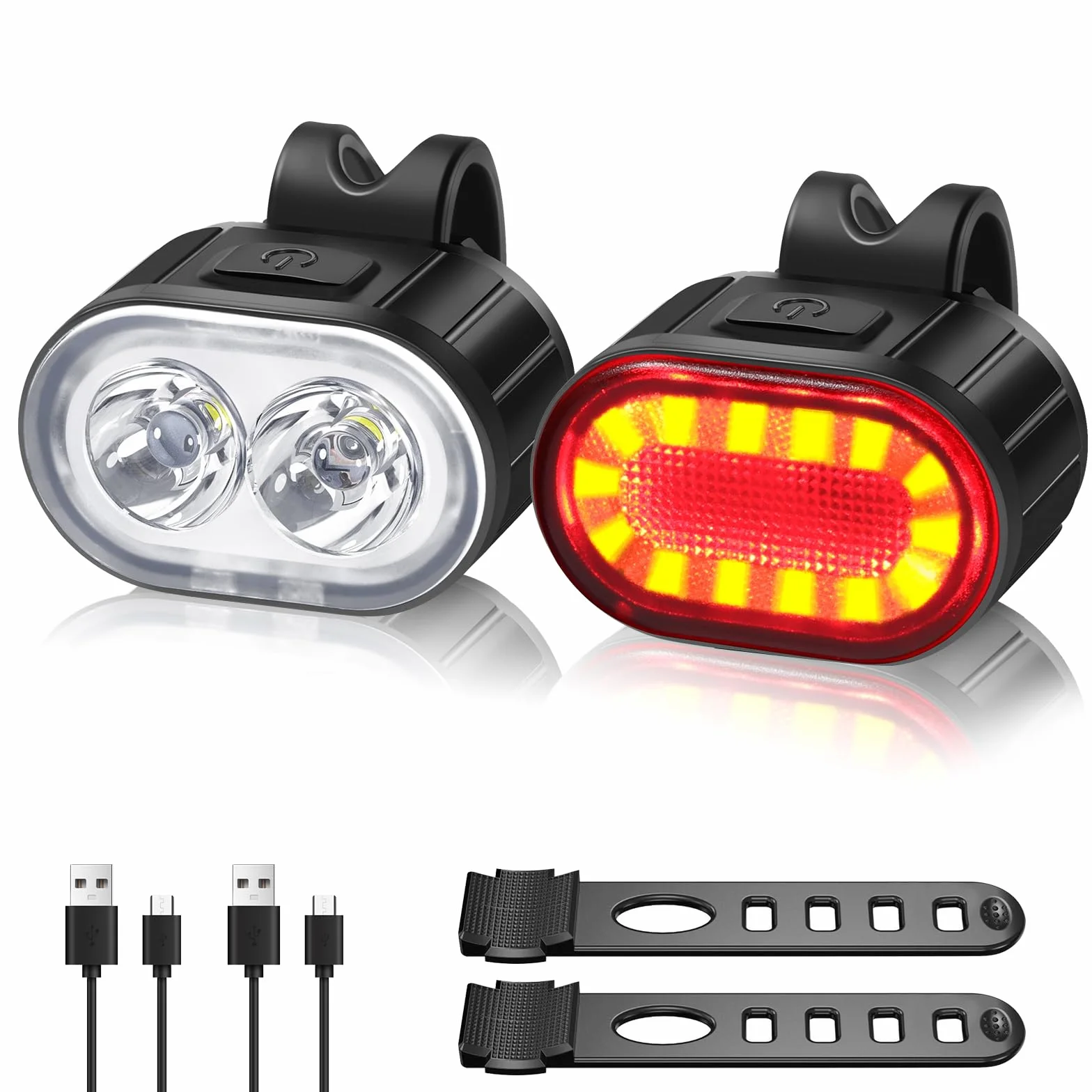 Oderra Lumiere Velo, Lampe Velo LED Puissantes Rechargeable USB, Forte Autonomie de La Batterie avec Modes Clignotement ou Fixe Étanche IPX4 Lumière Velo, Feux Avant et Arrière pour Vélos VTT