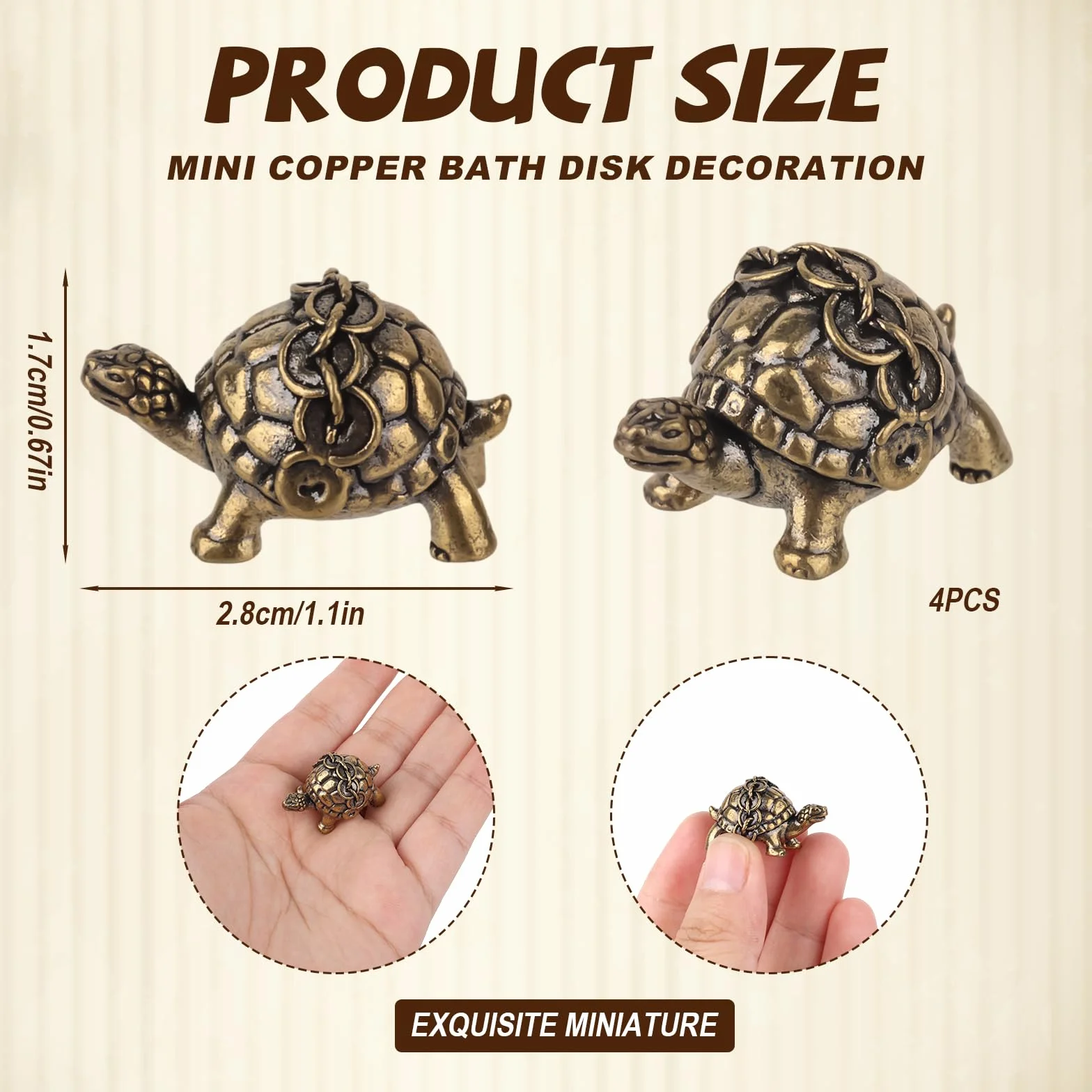 Penitue 4pcs Mini Disque en Cuivre pour Bain d'oiseaux Forme de Tortue 25g