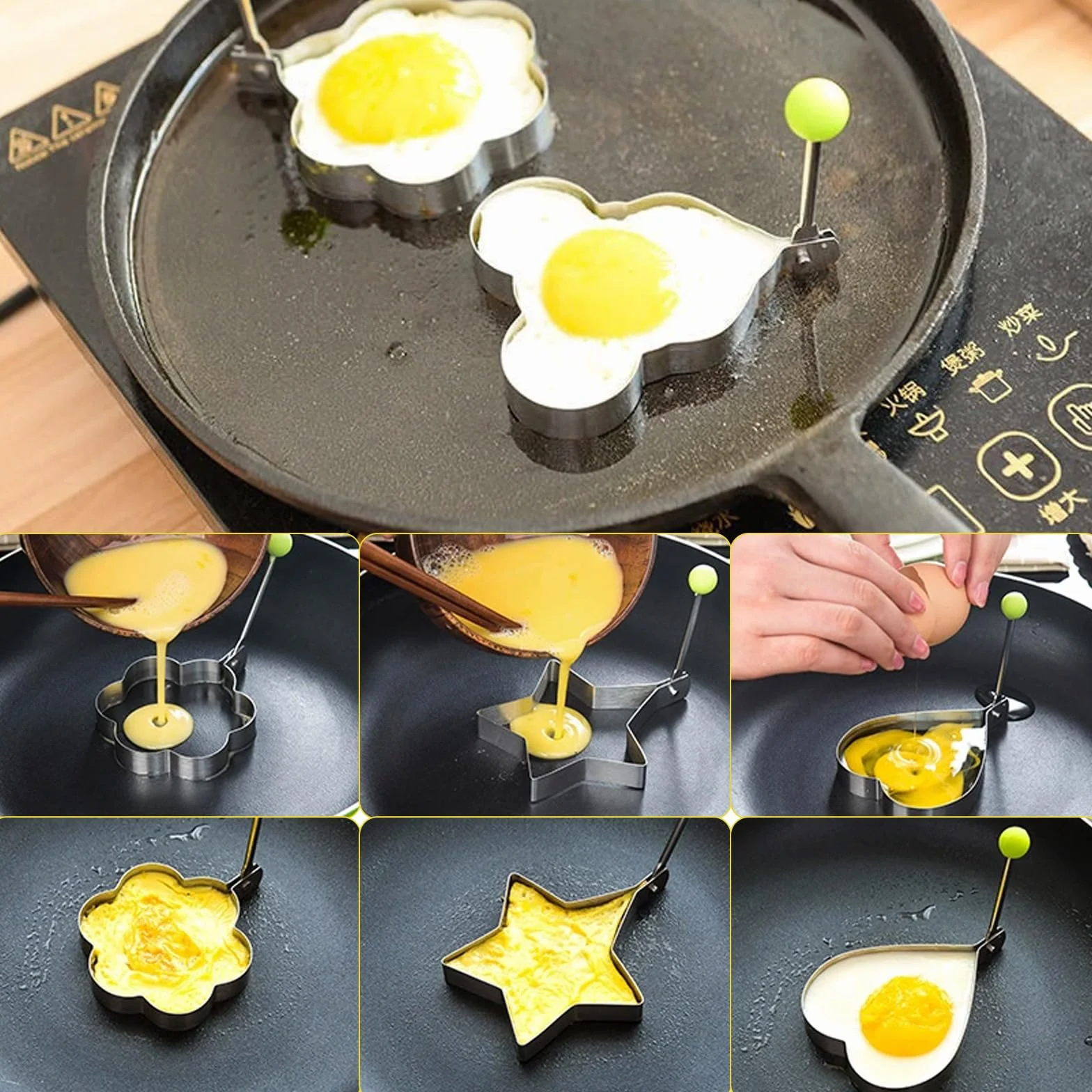 Lot de 2 petites poêles à induction de 12 cm, mini-poêles antiadhésives, poêle à œufs, poêle à œufs au plat, marmite de cuisson résistante à la chaleur, 2 pinceaux à huile