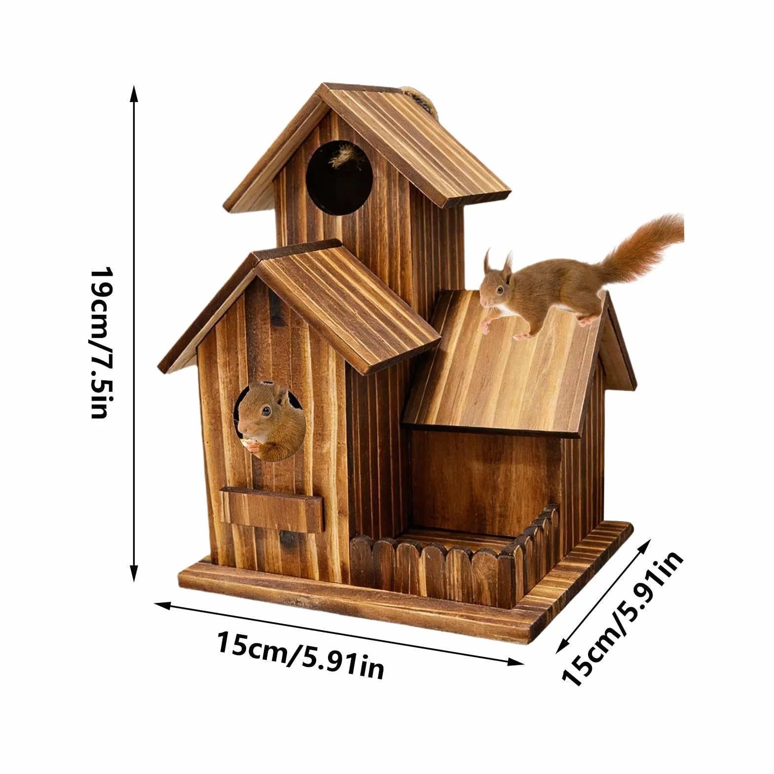 Mangeoires pour écureuils en Bois avec Trois Compartiments Toit Flexible pour Écureuils et Tamias