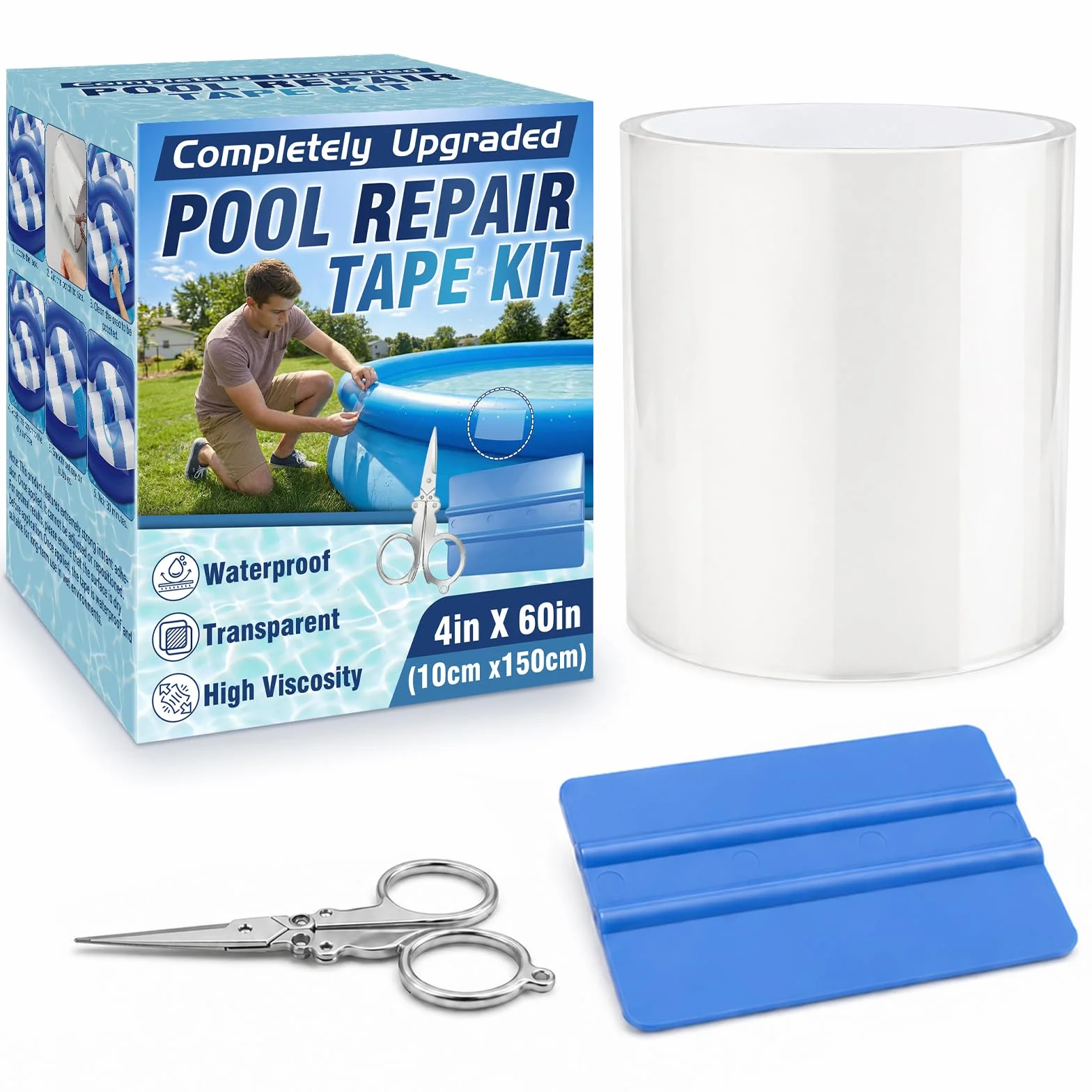Vigorder Rustine Piscine 10 x 150 cm Kit Réparation Liner PVC Étanche Auto-Adhésif