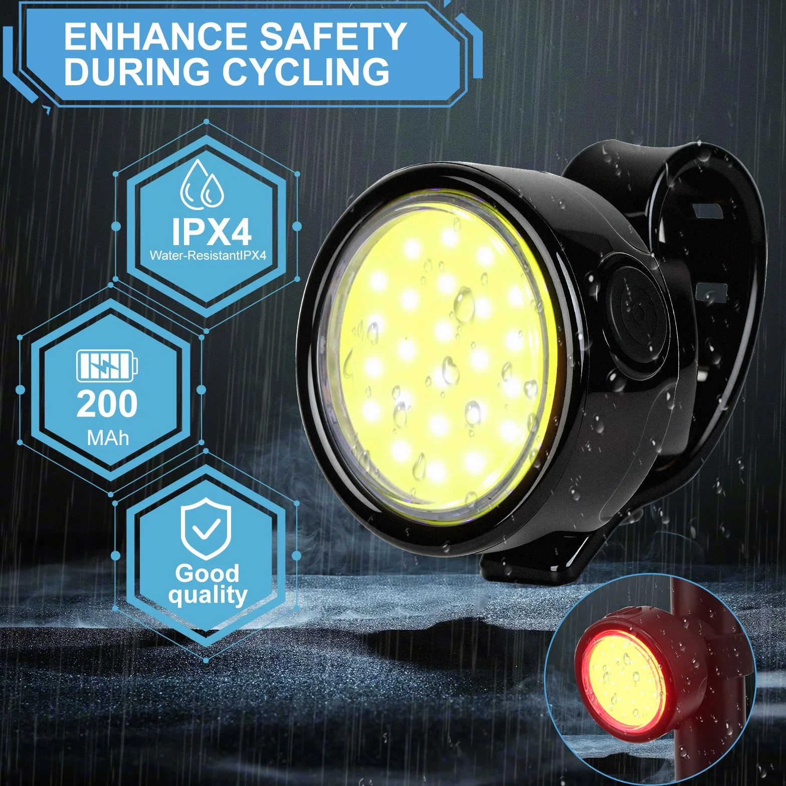 AXFEE Lumiere Velo Avant et Arriere, Eclairage Velo Rechargeable, Lumiere Velo, Phares de Vélo Avant et Arrière, Lampe Vélo Etanche, pour Le Cyclisme de Nuit