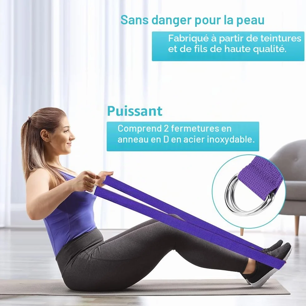 Flintronic Sangle de Yoga, Ceinture de Yoga Réglable, 100% Coton Sangle Yoga Strap, Ceinture Yoga avec Fermeture en Métal Boucle en D, pour Yoga Pilates Gym Danse, Les Yogis Débutants et Confirmés