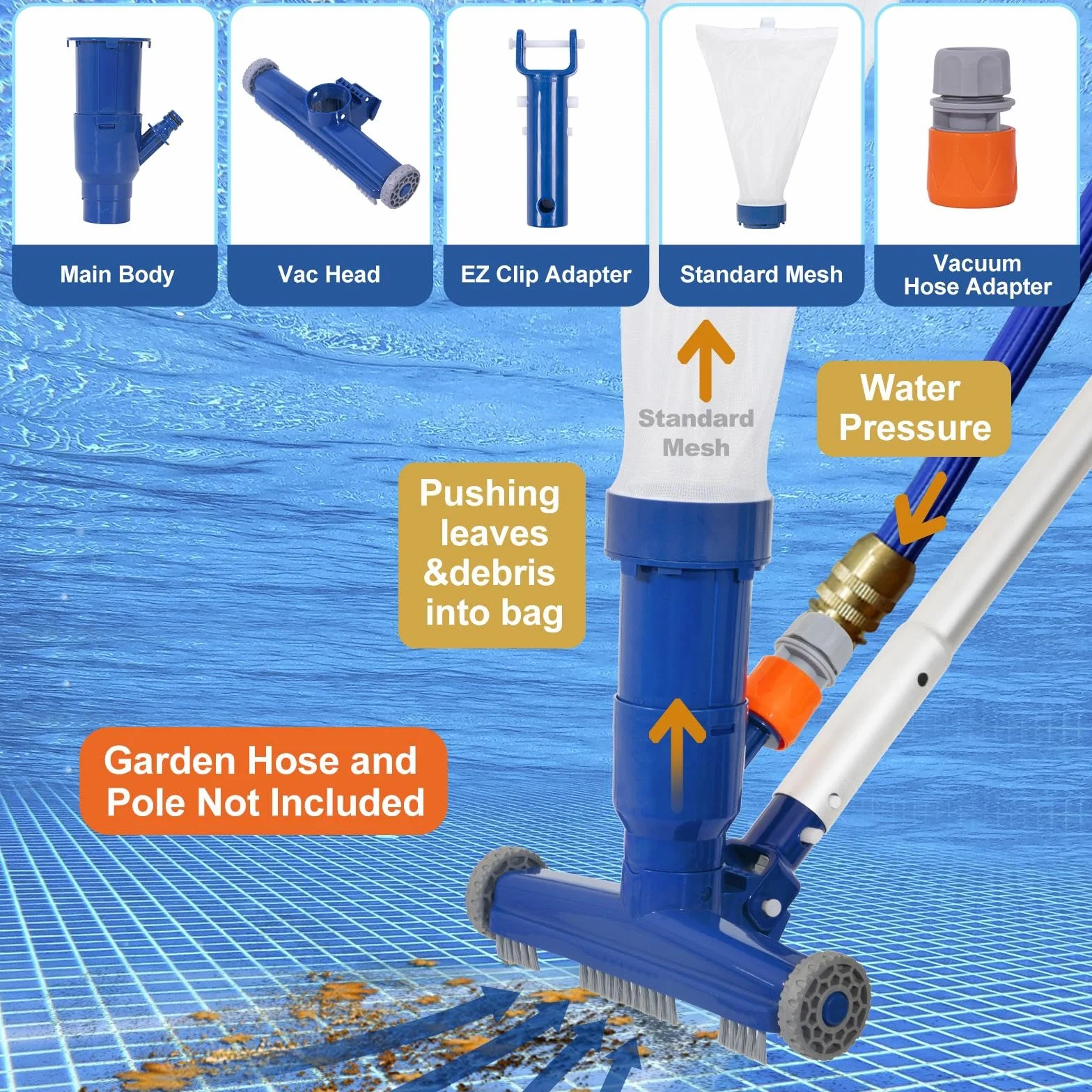 POOLAZA Nettoyeur sous-Marin Portable pour Piscine avec Sac en Maille Fine, Aspirateur Piscine