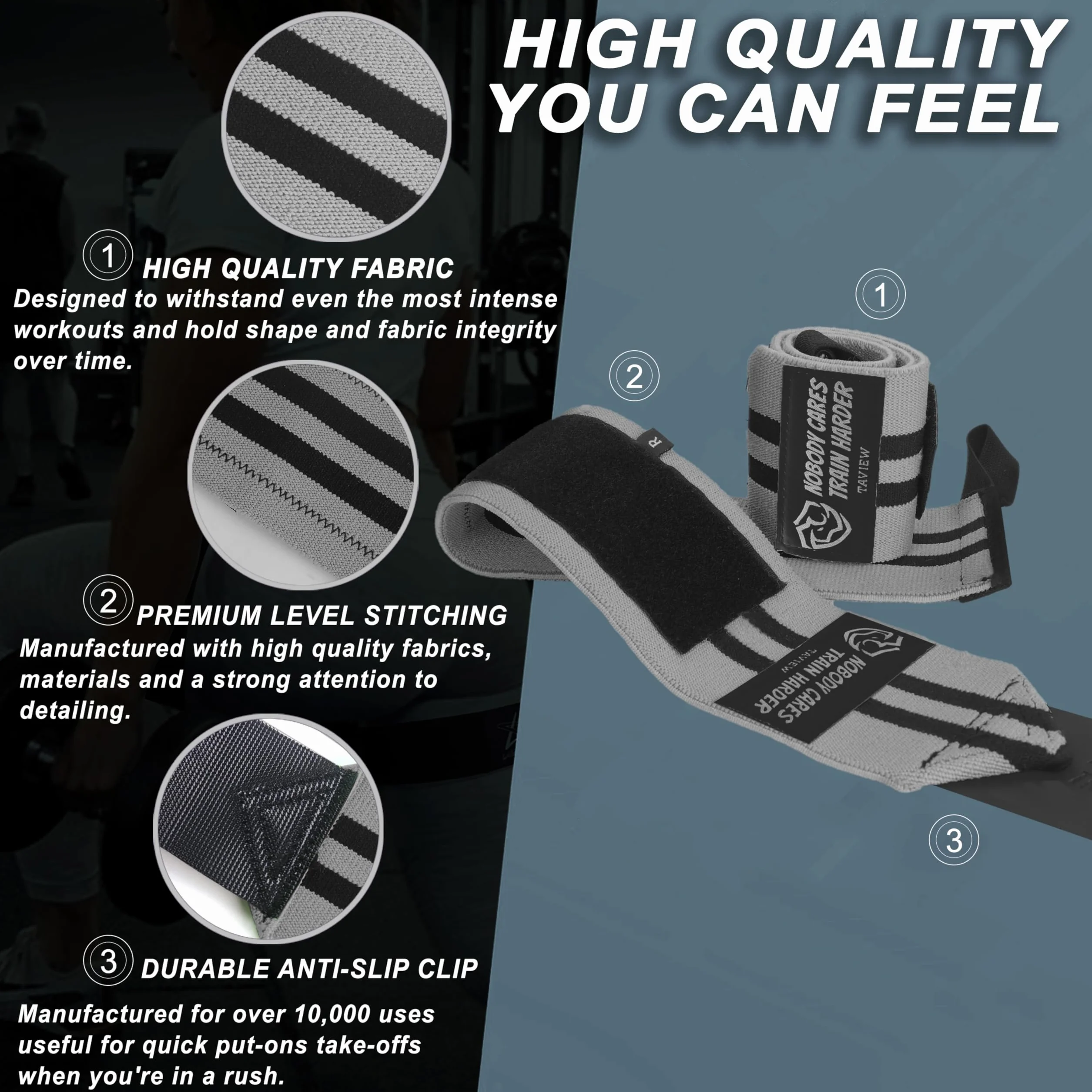 TAVIEW Bandages de poignet pour haltérophilie avec boucle de pouce robuste, haltérophilie, cross-training, bodybuilding - Qualité professionnelle - Pour entraînement en salle de sport, hommes et